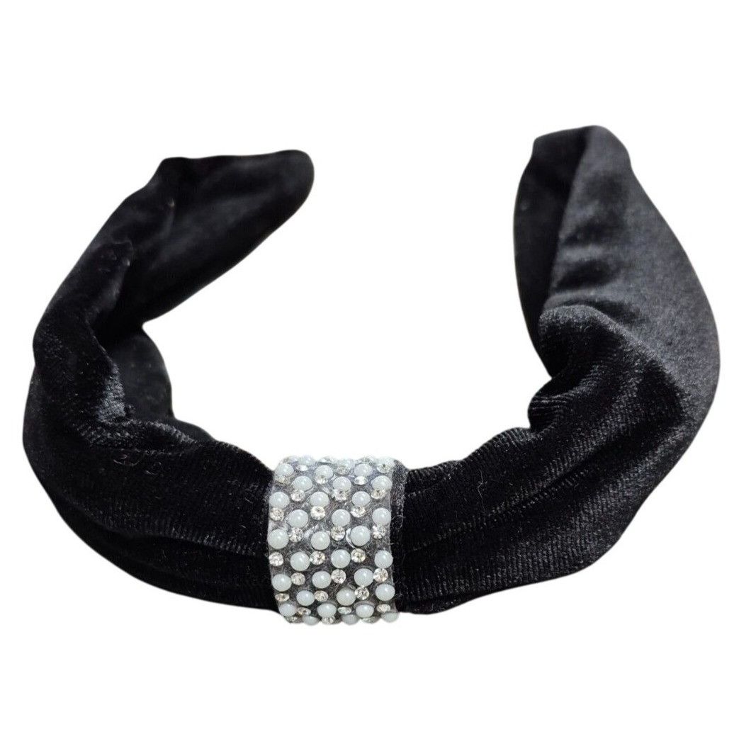 Other Black Velvet Headband With Pearl & Rhinestone Accent Size ONE SIZE - 2 Thumbnail