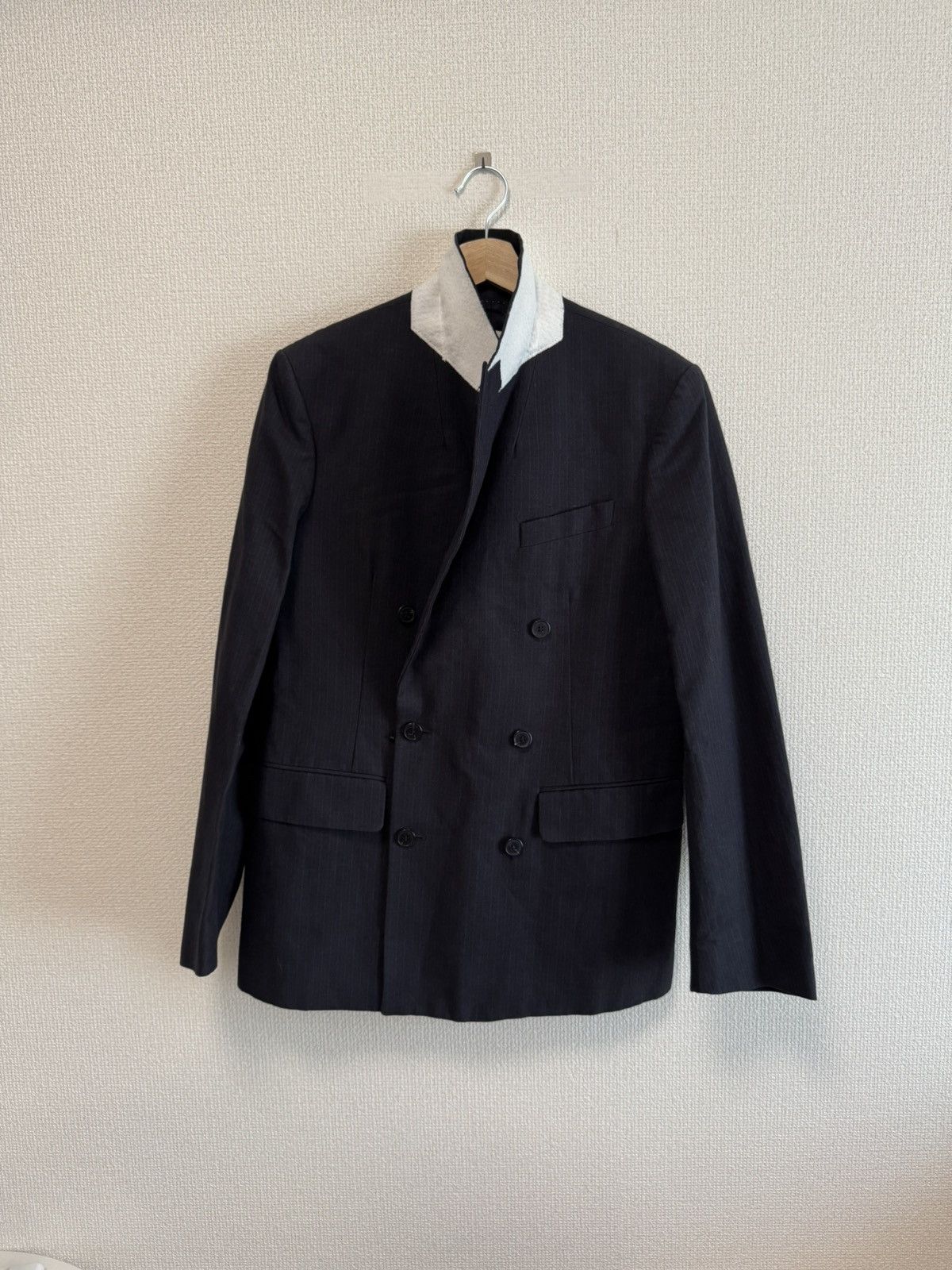 Dries Van Noten DRIES VAN NOTEN Navy Banks Double Breasted Pinstriped Jacket Size 34R - 1 Thumbnail