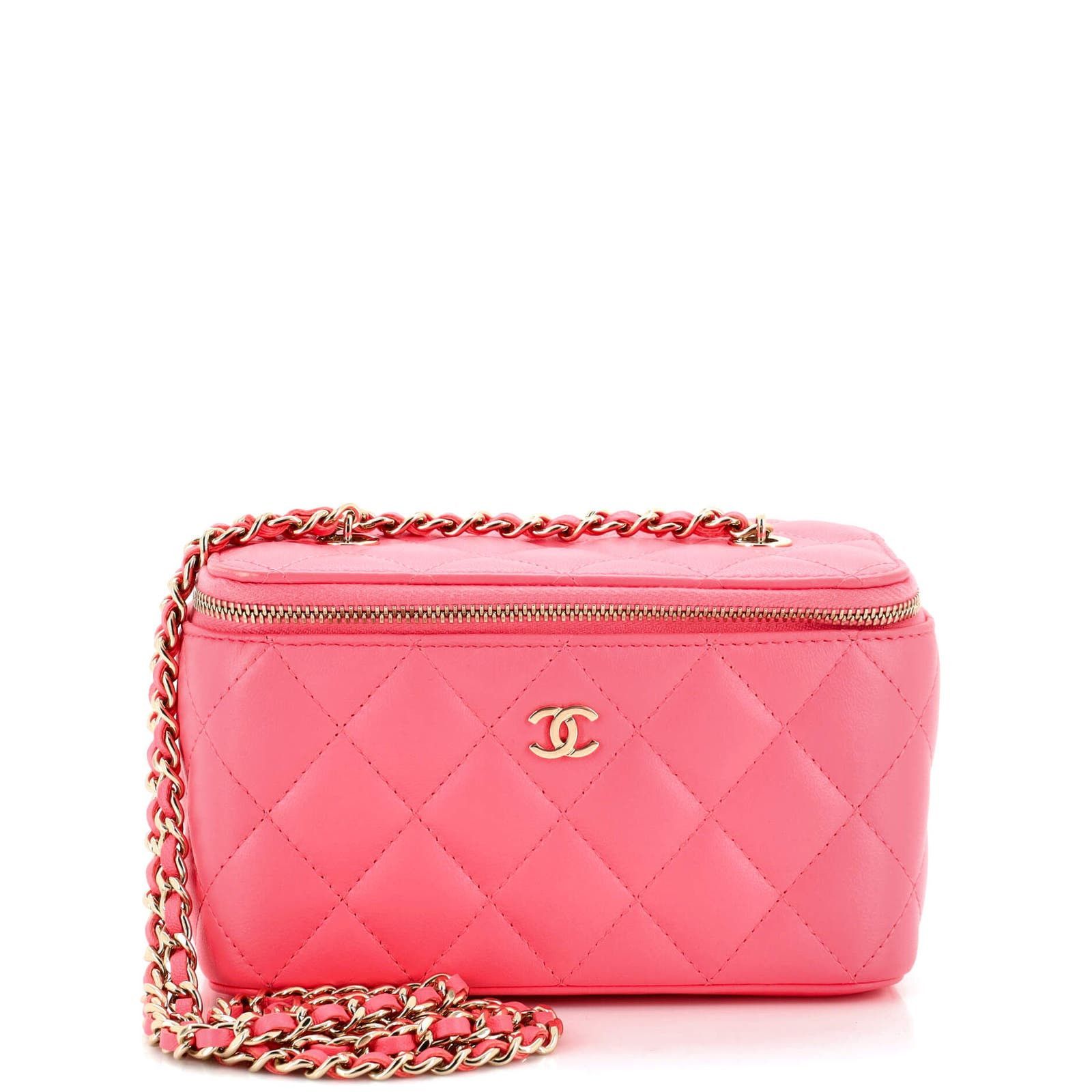 Classic Vanity Case with Chain Quilted Lambskin Small