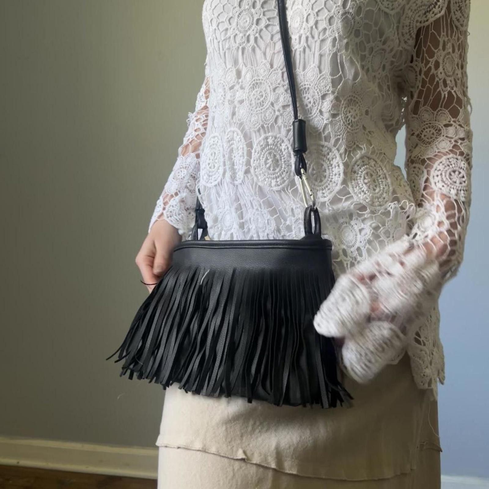 Other black faux leather fringe crossbody bag Size ONE SIZE - 3 Thumbnail