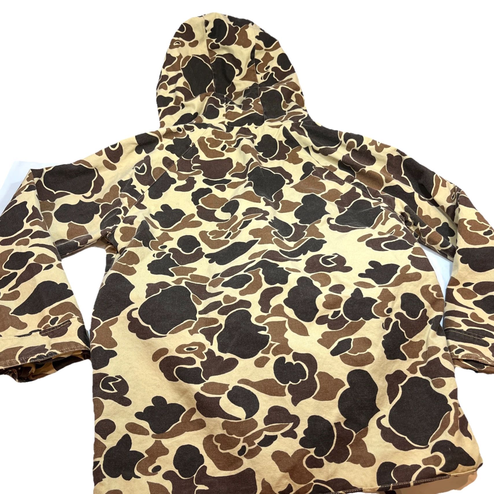 Vintage VINTAGE Black Sheep Jacket CAMOUFLAGE Hunting Brown Tan Camo Cargo Pockets Nylon Lining Hooded Snap Zip Mid-Length 1683 Mens S Size US S / EU 44-46 / 1 - 3 Thumbnail