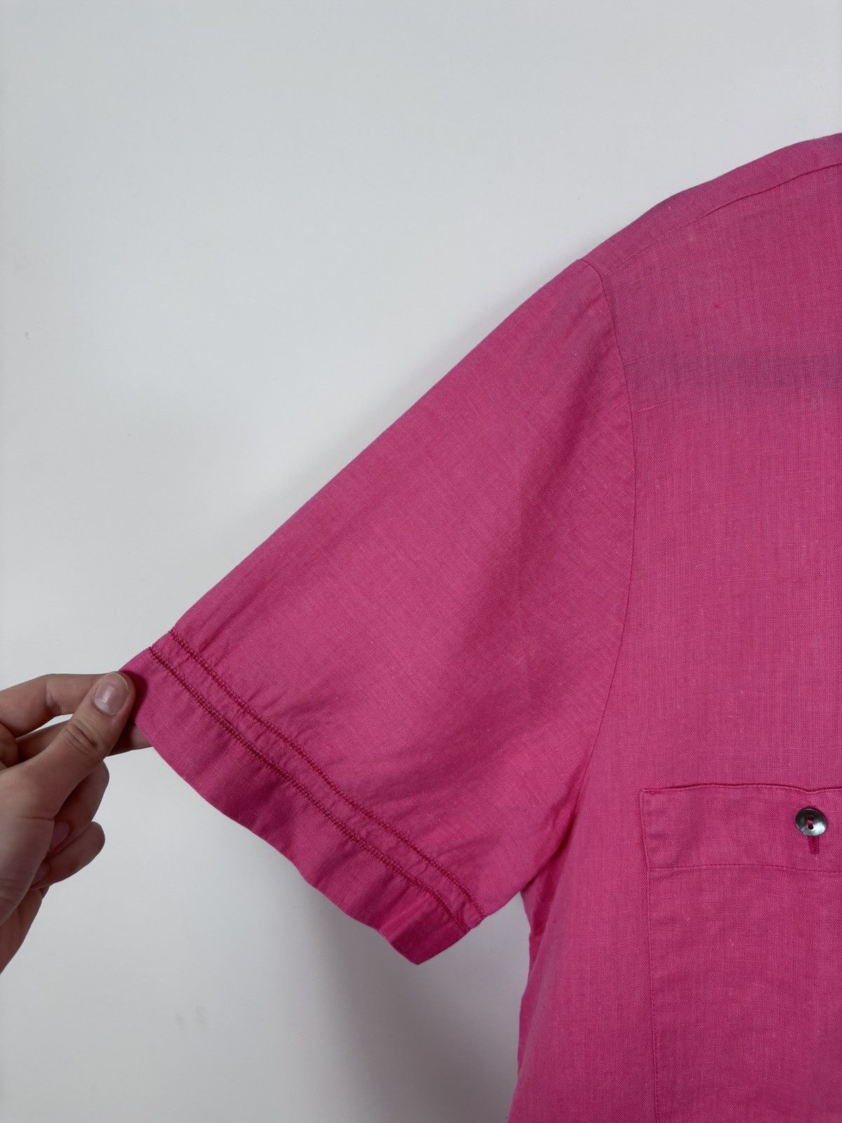 Davide Cenci Davide Cenci Vintage Women’s Pink Linen Short Sleeve Shirt Size L / US 10 / IT 46 - 8 Thumbnail
