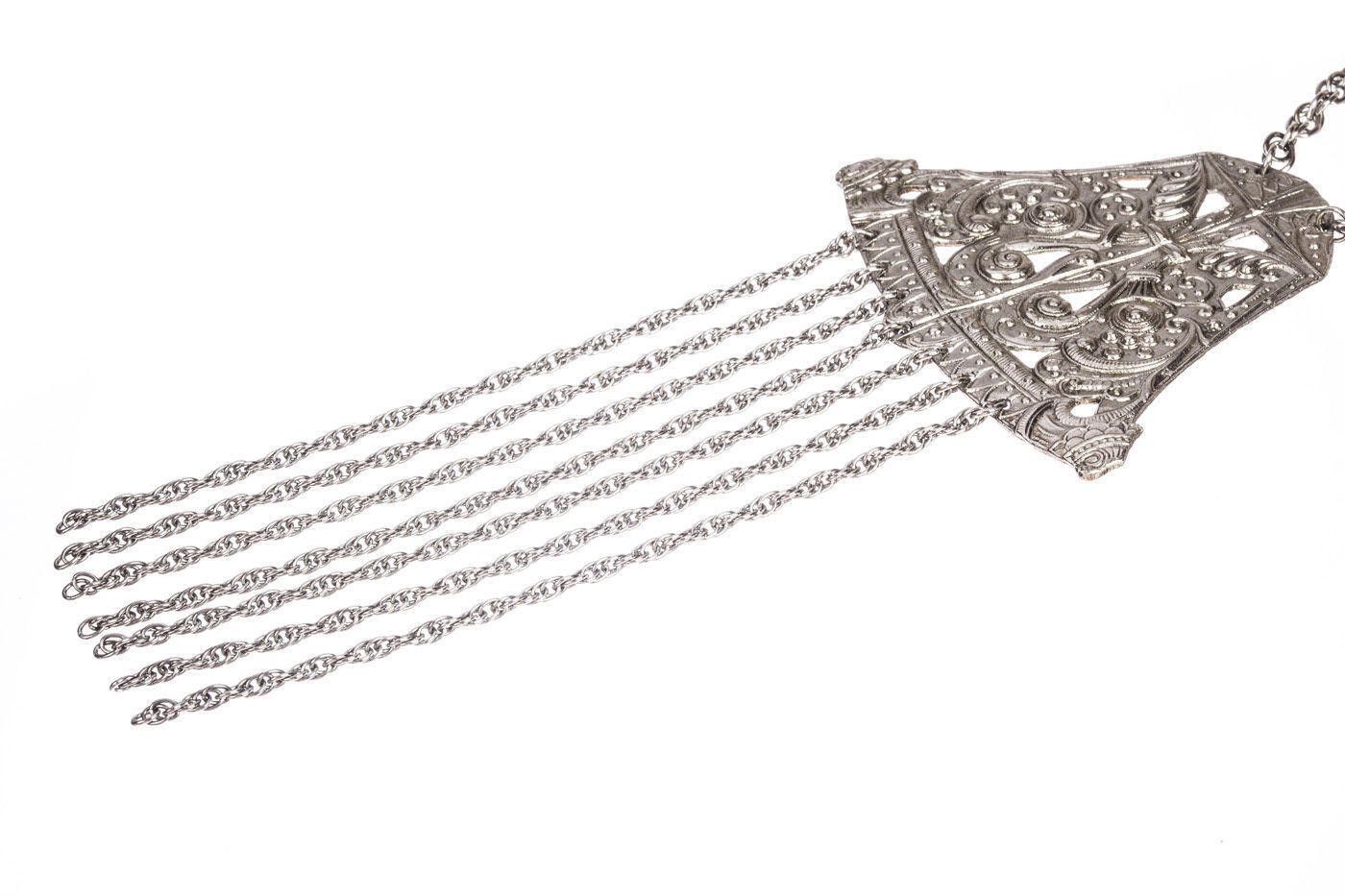Designer Vintage Silver Tone Etruscan Inspired Bell Tassel Necklace Size ONE SIZE - 4 Thumbnail