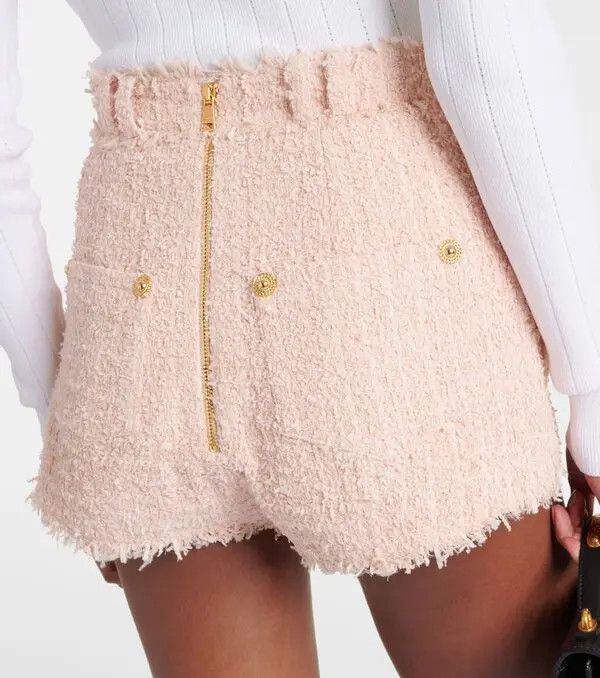 Balmain o1s1wg110825 Hight Rise Tweed Shorts in Pink Size 27" / US 4 / IT 40 - 5 Thumbnail