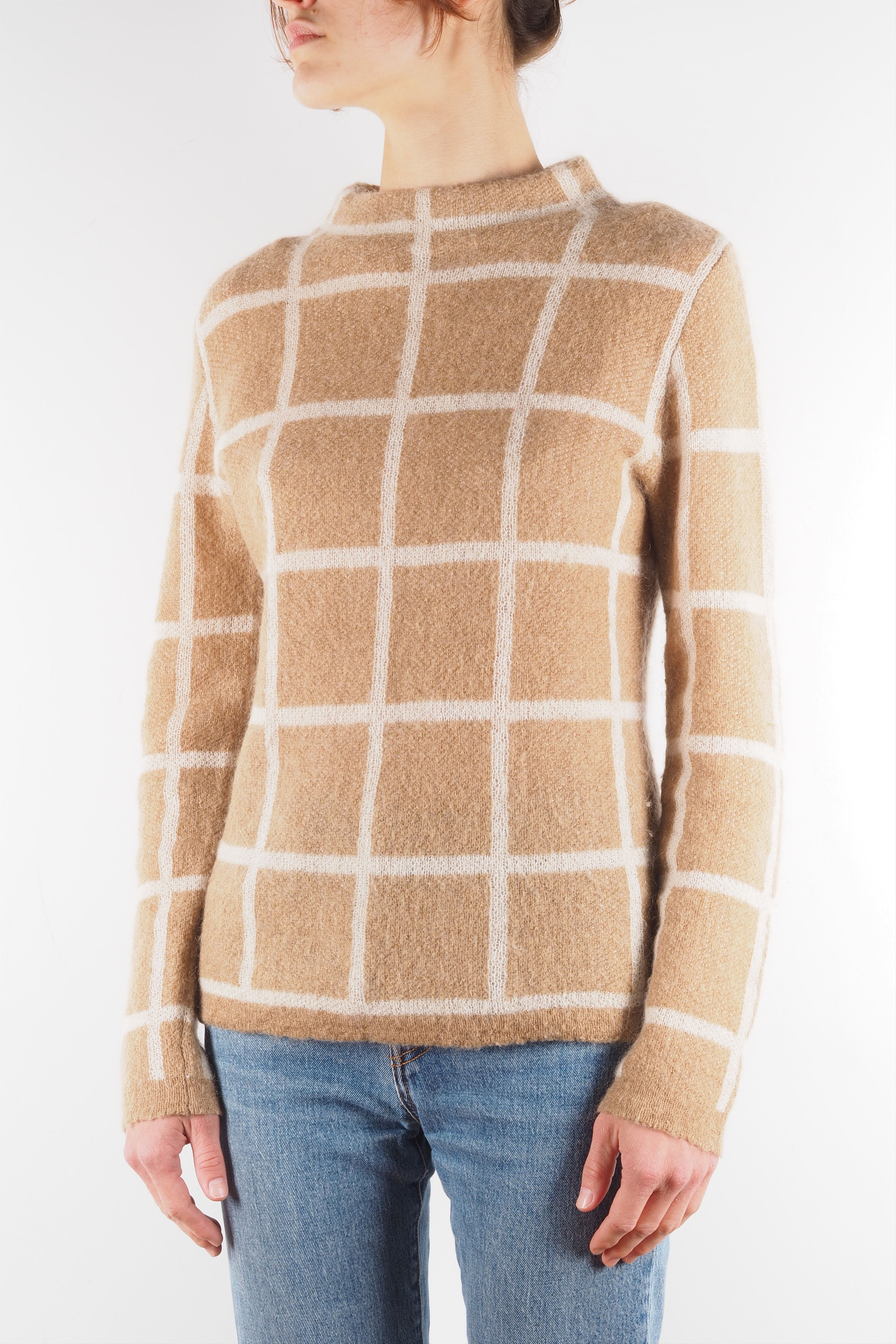 Purdey Purdey Women's Beige Plaid Mohair Knit Sweater Jumper Size S / US 4 / IT 40 - 2 Thumbnail