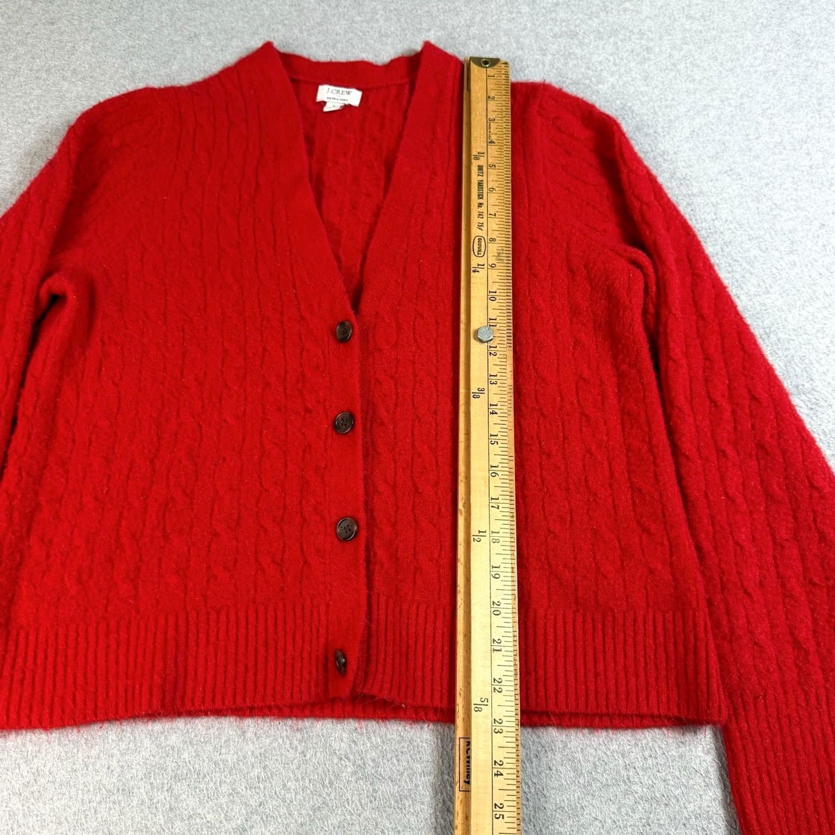 J.Crew J.CREW Cardigan Sweater Women L Red Cable Knit Extra Soft Stretchy Heritage, Long Sleeve, V-Neck, Casual Winter Knitwear, Solid Pattern, Button Front Size L / US 10 / IT 46 - 5 Thumbnail