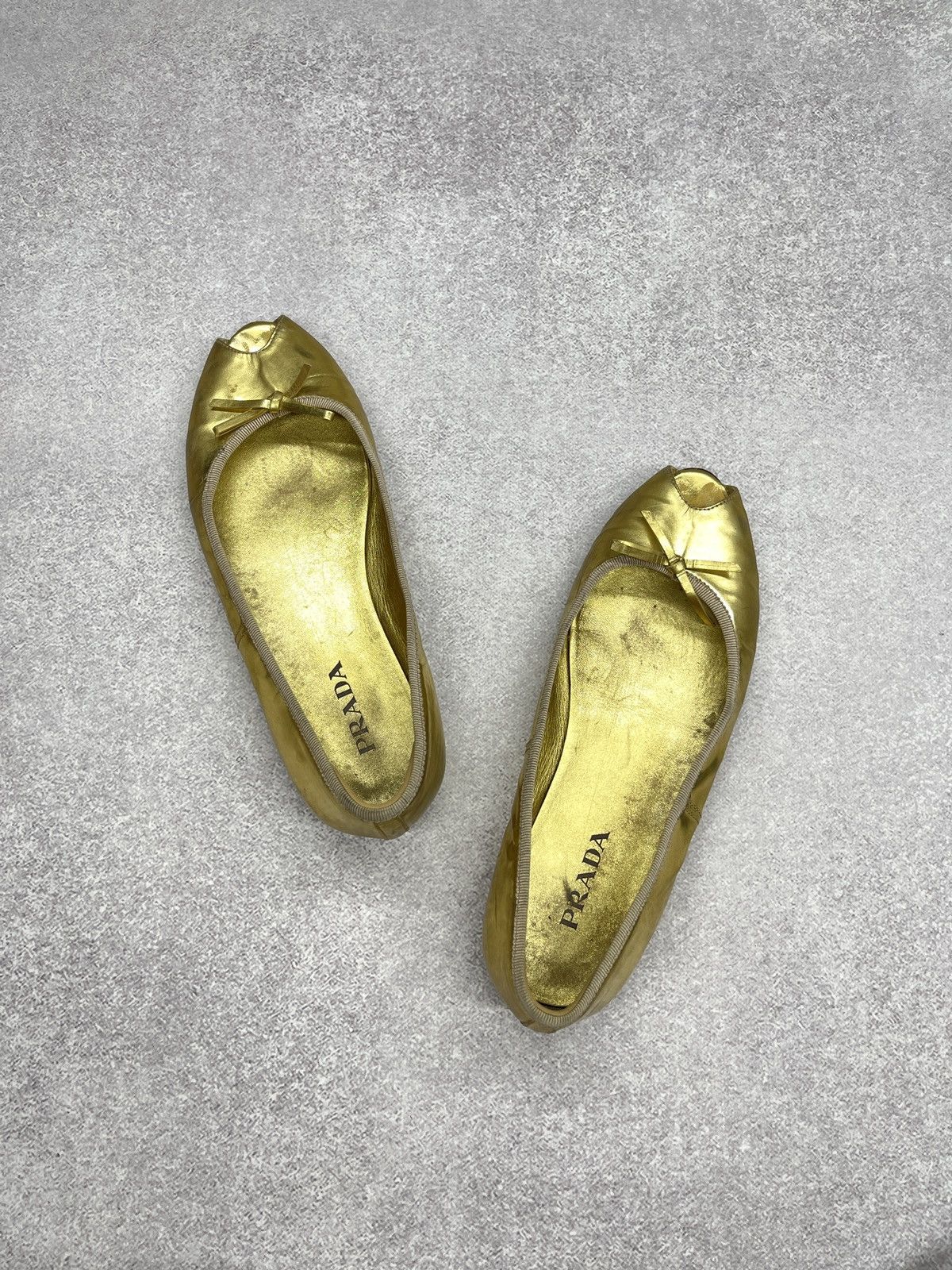 Prada Vintage Leather Prada Ballet Flats Shoes Gold Retro Luxury Size US 8.5 / IT 38.5 - 5 Thumbnail