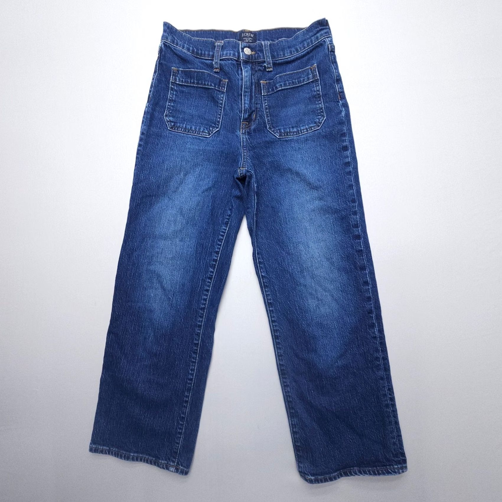 J.Crew J.CREW Jeans Wide Leg High Rise Dark Wash 27 Solid Blue 5-Pocket Denim Crop Regular Rise Womens Jeans Size 27" / US 4 / IT 40 - 2 Thumbnail