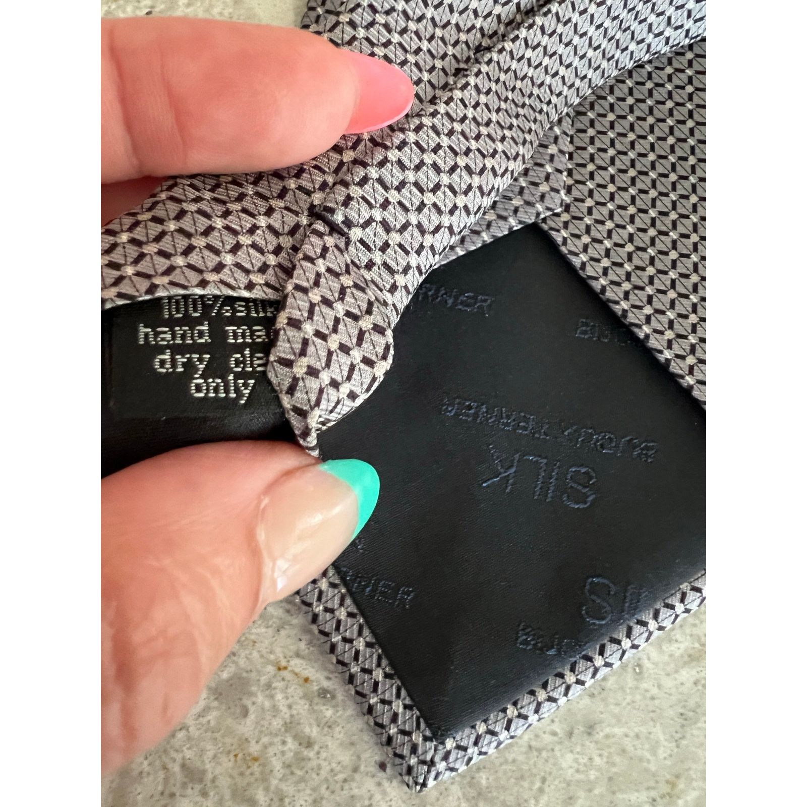 Vintage Bijoux Terner 100% Silk Men's Neck Tie Handmade Silver Black Size ONE SIZE - 5 Thumbnail