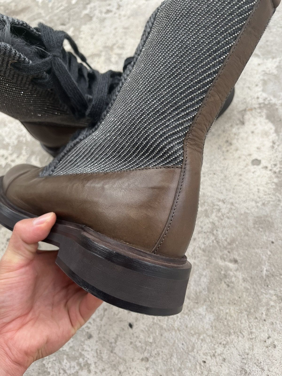 Brunello Cucinelli Brunello Cucinelli Leather Ankle Fur Boots with Monili Trim Size US 8.5 / IT 38.5 - 16 Thumbnail