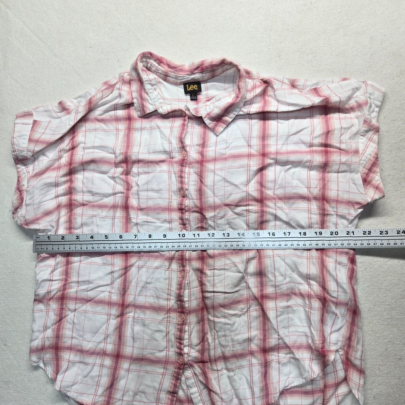 Lee Lee Button-Up Shirt Adult Women's L Large Pink White Plaid Long Sleeve Casual Size L / US 10 / IT 46 - 3 Thumbnail