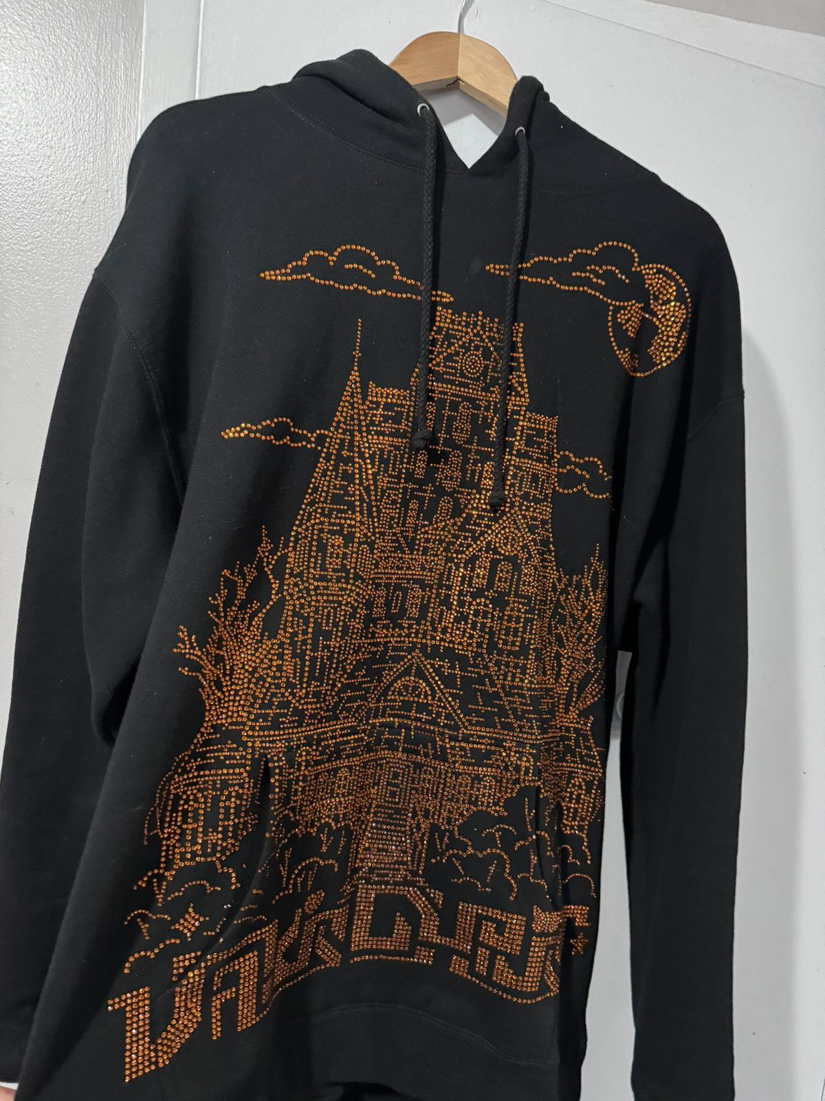 image of Jakischrist Rhinestone Hoodie in Orange, Men's (Size Large)