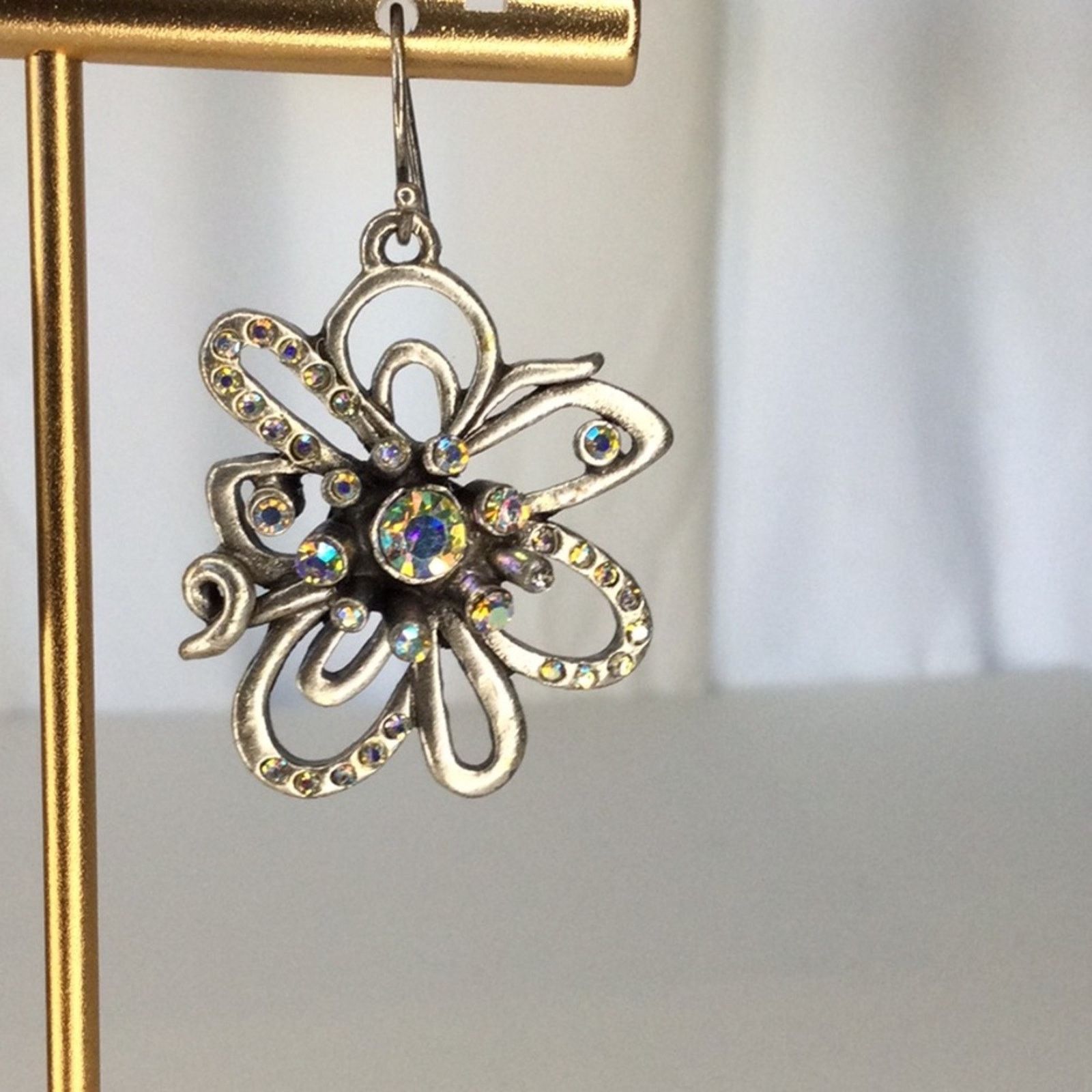 Chicos Chico's Silver & Rhinestone Floral Dangle Drop Earrings Size ONE SIZE - 5 Thumbnail