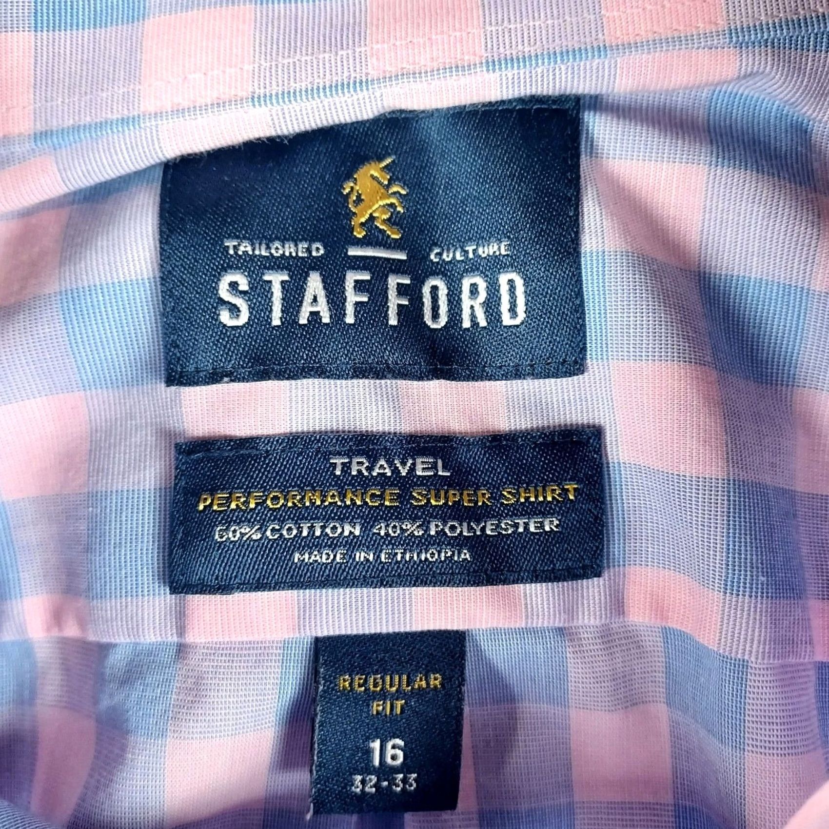 Stafford Stafford Dress Shirt Pink Blue Gingham 16 Regular Mens Long Sleeve Button-Down Collared Travel Business Knit? Size 42R - 5 Thumbnail