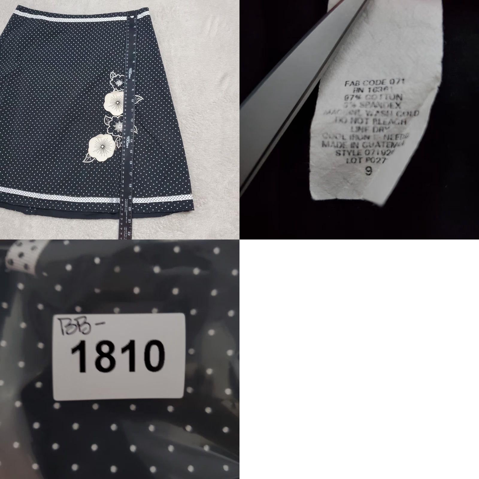 Etro VINTAGE Joe Benbasset Skirt Women A-Line Short 9 Black White Polka Dot Flower Applique Retro Size 30" / US 8 / IT 44 - 8 Thumbnail