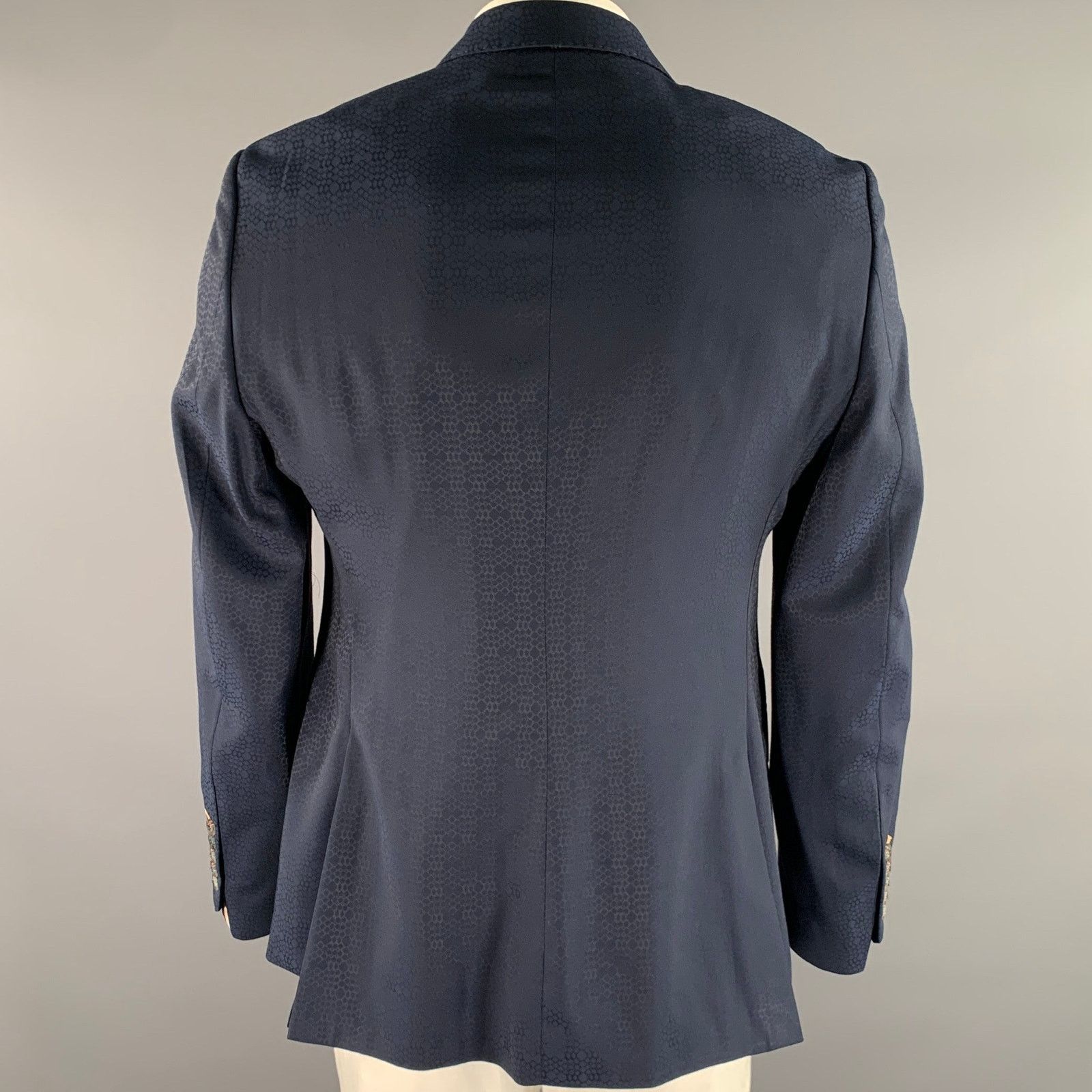 Maceoo MACEOO Navy Scale Print Viscose Blend Notch Lapel Sport Coat Size 44R - 4 Thumbnail