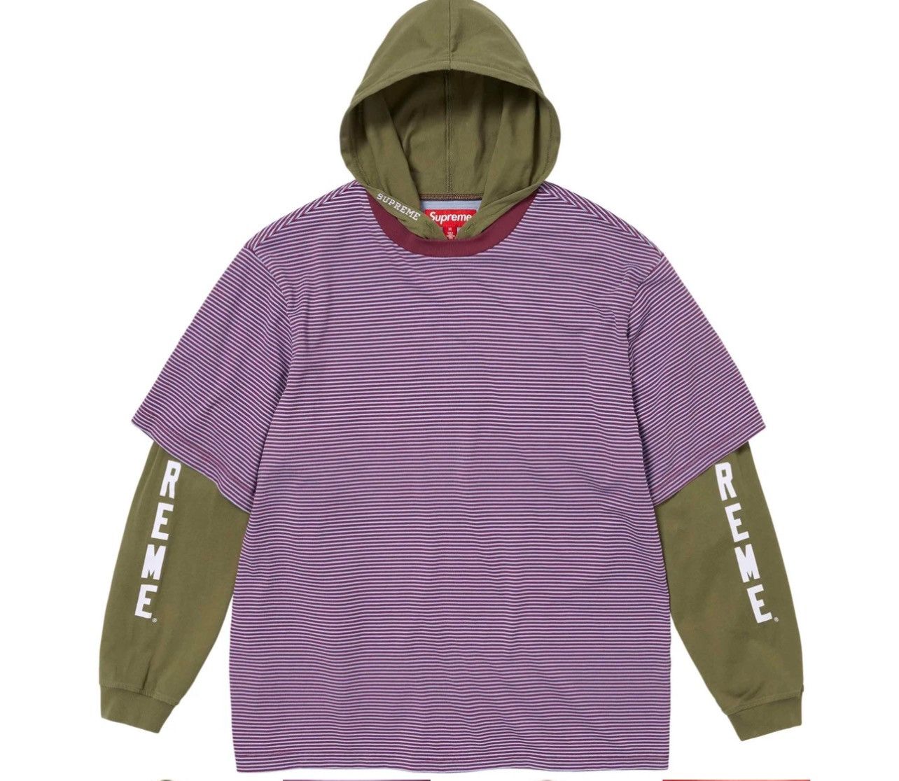 image of Supreme Layered Hooded L/s Top in Green, Men's (Size 2XL)