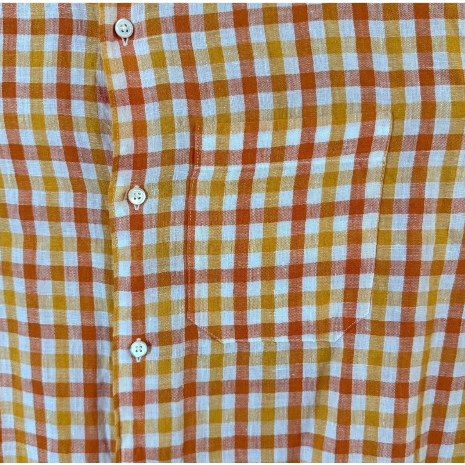 Banana Republic VINTAGE Banana Republic Gingham Plaid Button-Up Shirt Mens L 100% Linen NEW Orange Size US L / EU 52-54 / 3 - 7 Thumbnail