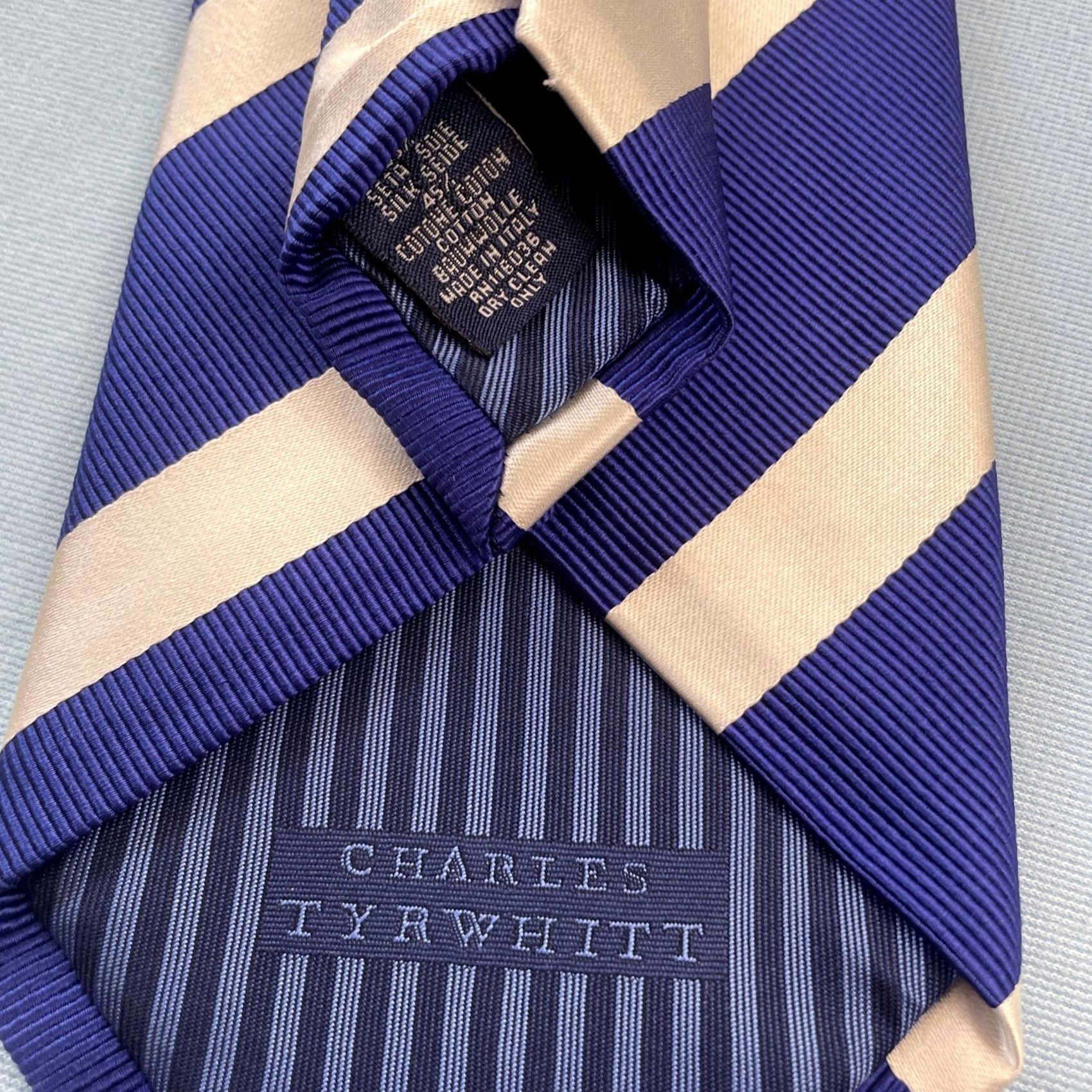 Charles Tyrwhitt VINTAGE Charles Tyrwhitt Silk Tie Blue Repp Neck tie Mens Exec Italy 3.5x61 Size ONE SIZE - 4 Thumbnail