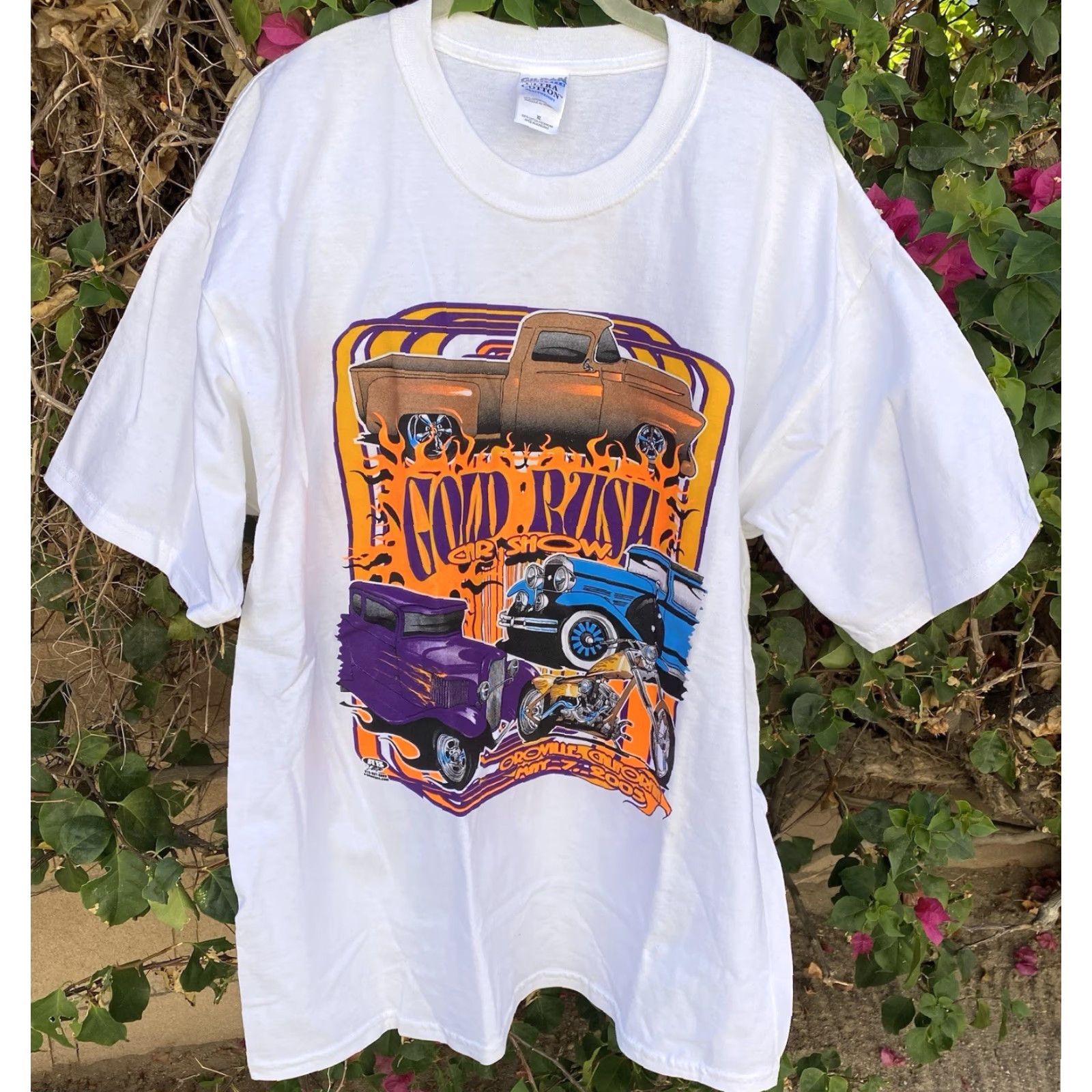 Gildan VINTAGE Gildan T-Shirt Shirt Men XL White California Car Neon Graphics 2005 2000s Gold Rush Oroville Y2K Vintage Graphic Print Short Sleeve Texas? Size US XL / EU 56 / 4 - 4 Thumbnail