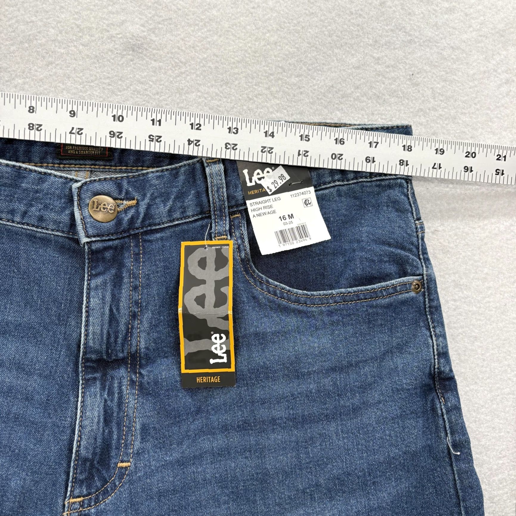 Lee Lee Heritage Straight Jeans Womens 16 Blue Medium Wash High Rise Stretch NWT Size 38" / US 16 / IT 52 - 6 Thumbnail