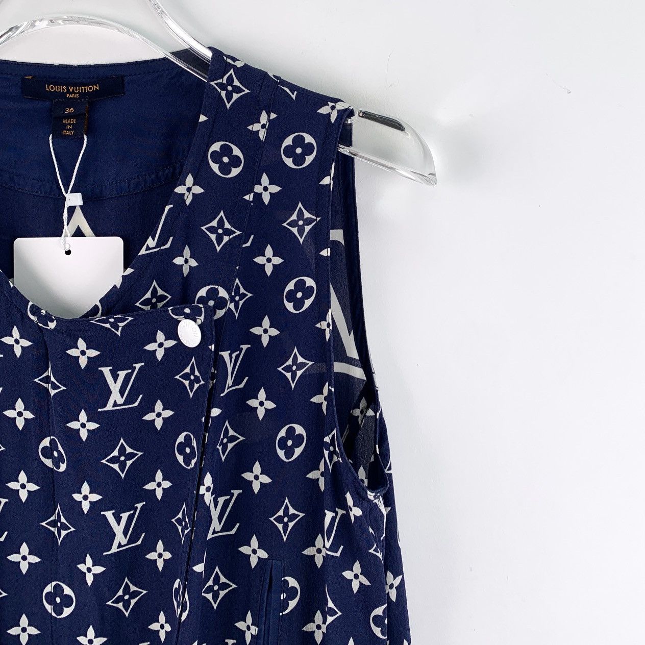 Louis Vuitton Louis Vuitton Blue Logo Full Printed Mulberry Silk Dress Size XS / US 0-2 / IT 36-38 - 3 Thumbnail