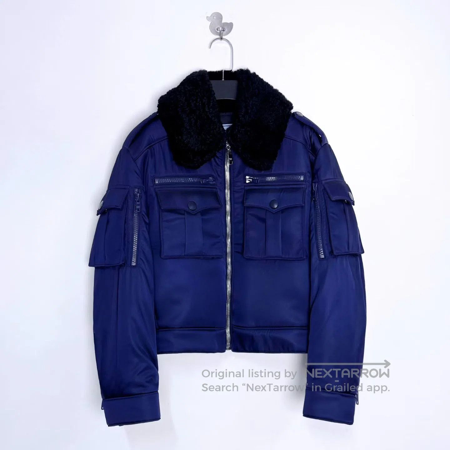 Prada × Vintage Prada Shearling Collar Nylon Cropped Bomber Jacket
