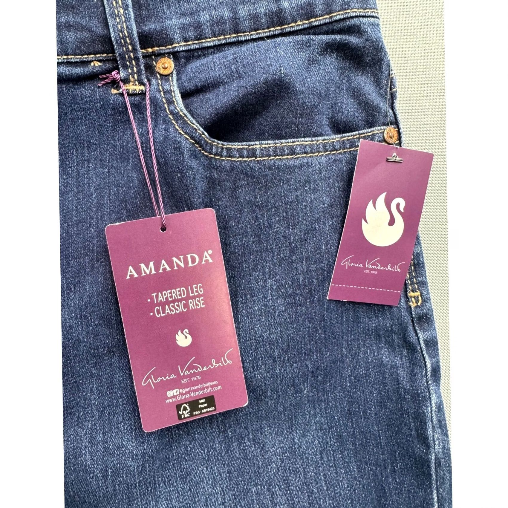 Gloria Vanderbilt Gloria Vanderbilt Amanda Jeans Womens 16W Dark Wash Denim Tapered Leg High Rise Classic Rise 5-Pocket Size 38" / US 16 / IT 52 - 5 Thumbnail
