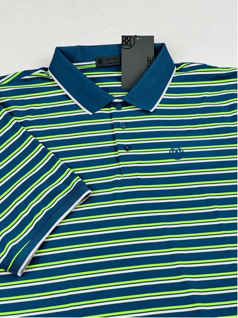 G/FORE G/Fore Mens Large Blue Green Stripe Golf Jersey Polo Shirt Size US L / EU 52-54 / 3 - 5 Thumbnail