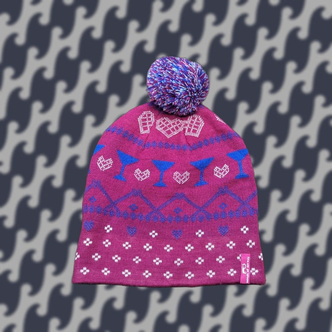 Vintage Moods of Norway Beanie Hat One Size Wool Blend Pink Cocktail Pom Pom Womens Knit Beanie Wool Blend Pink Cocktail Pom Pom Size ONE SIZE - 1 Thumbnail