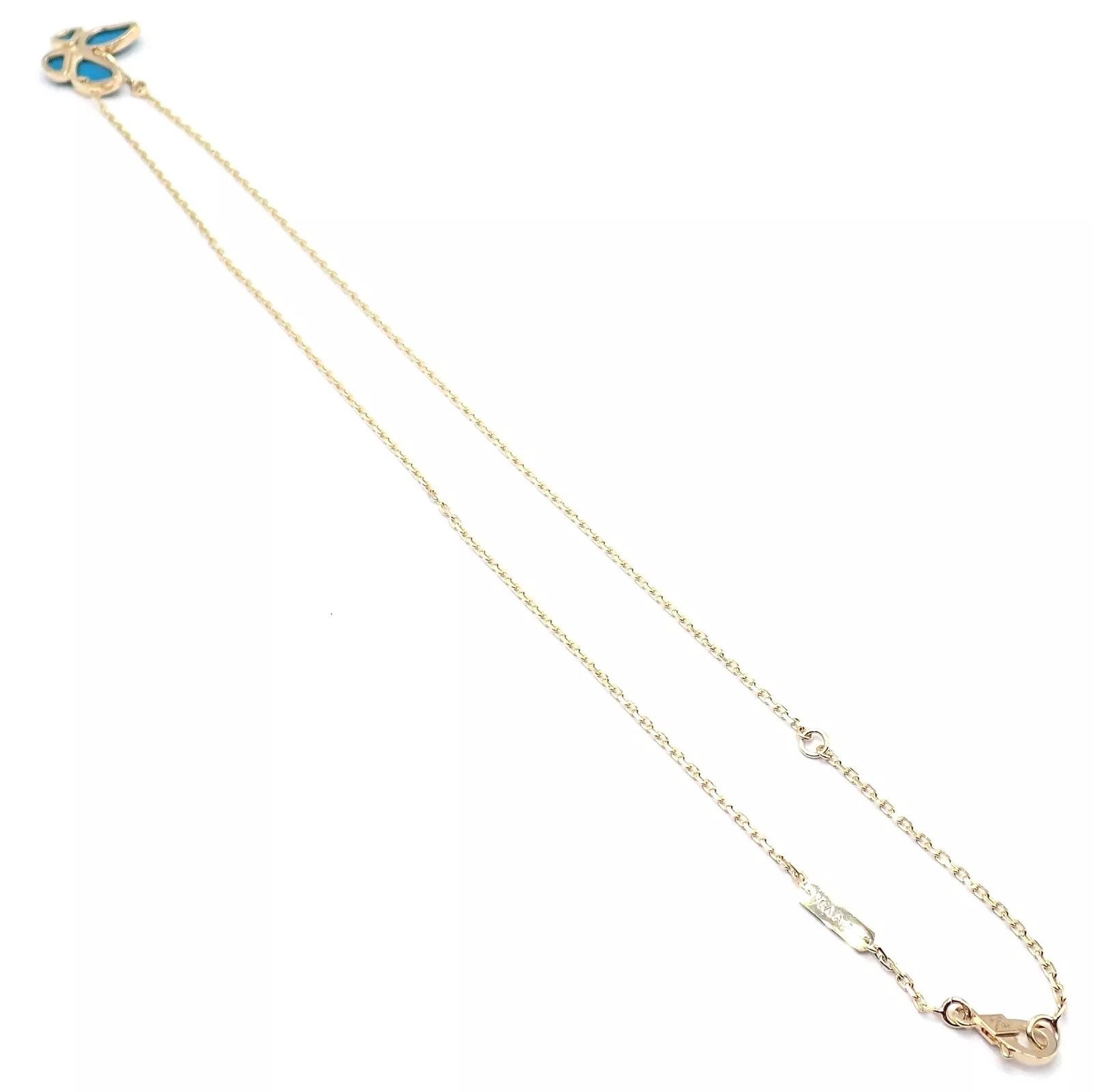 Van Cleef & Arpels 18k Gold Diamond Turquoise Butterfly Pendant Necklace Cert Size ONE SIZE - 9 Thumbnail