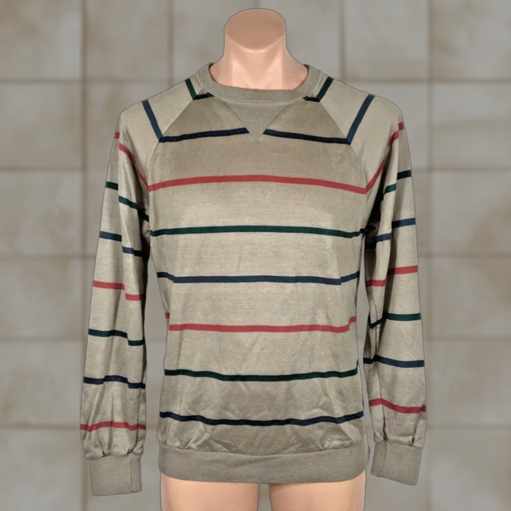 VINTAGE Champion VTG 80s Raglan Striped Lightweight Sweatshirt Shirt L Acrylic Multi-Color New Wave Mens