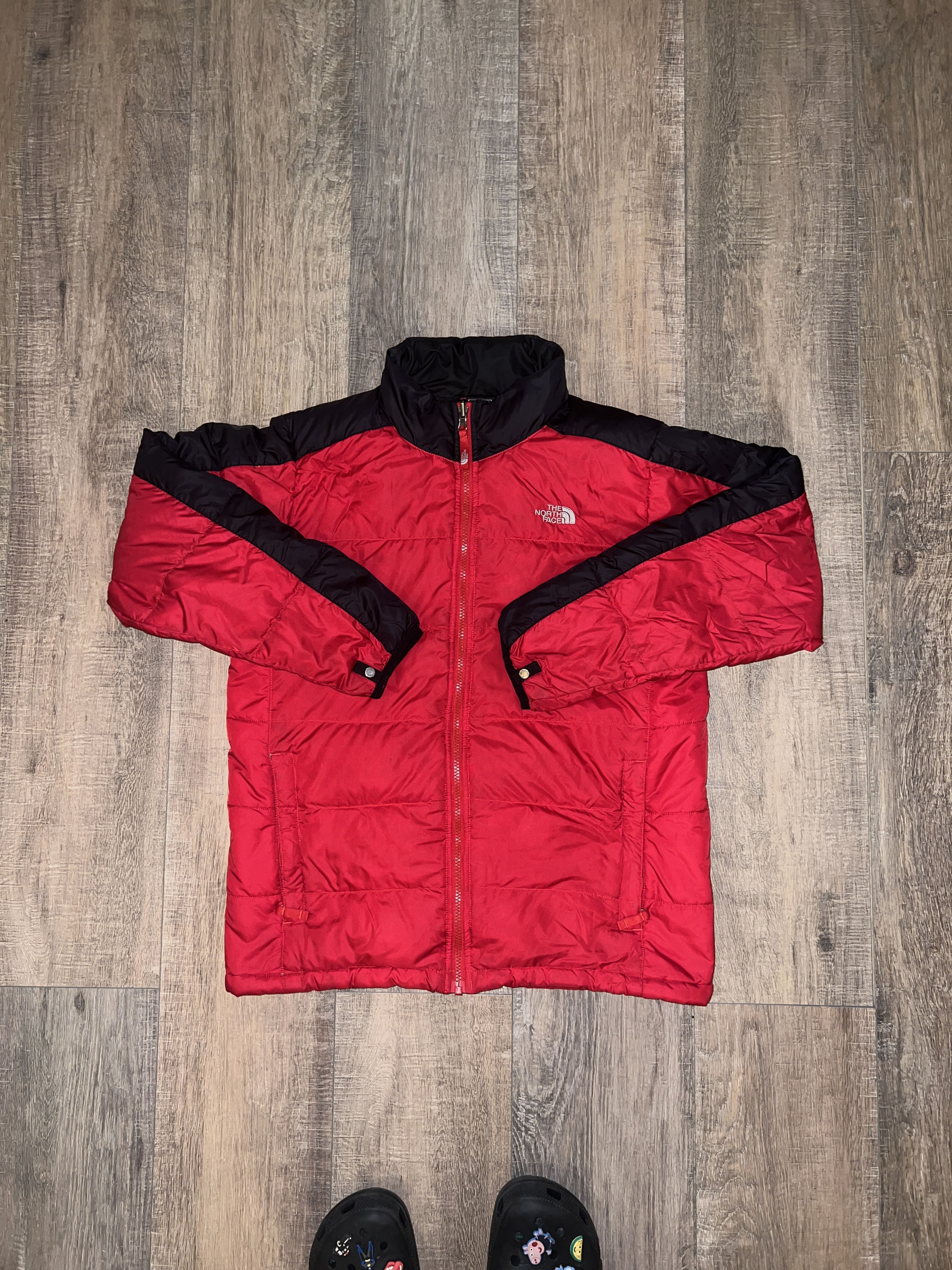 image of Vintage The North Face Puffer Jacket Red And Black Y2K in Red/Black, Men's (Size Small)