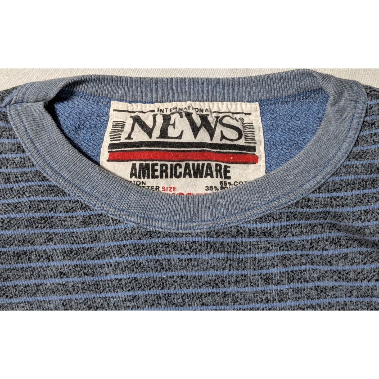 Vintage VTG 80s INTERNATIONAL NEWS AMERICAWARE Oversized Blue Striped Sweatshirt Shirt Womens Size ONE SIZE - 4 Thumbnail