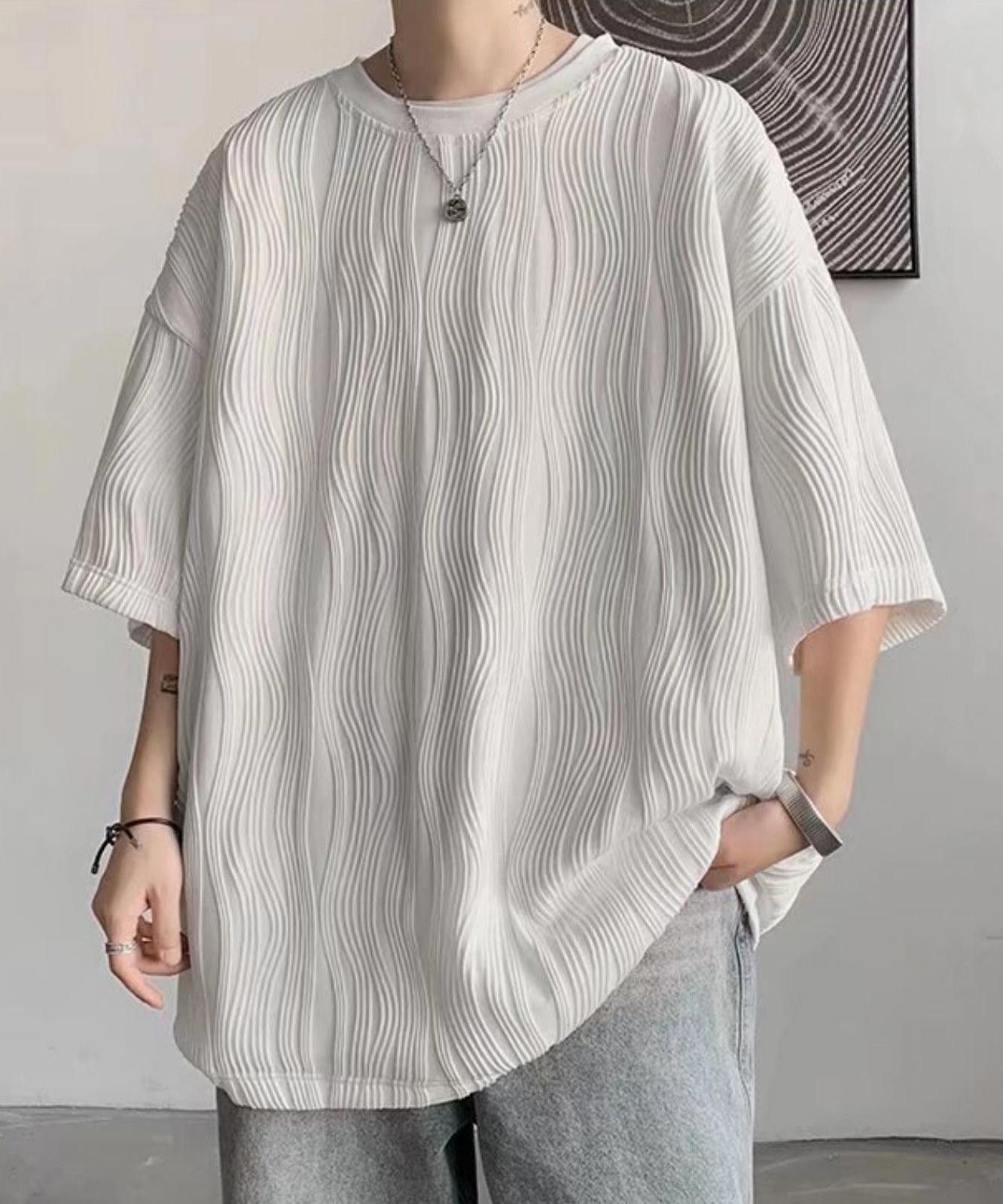Other Korean White Wave Pleated Oversized Relaxed Tee T-shirt Size US XL / EU 56 / 4 - 1 Thumbnail