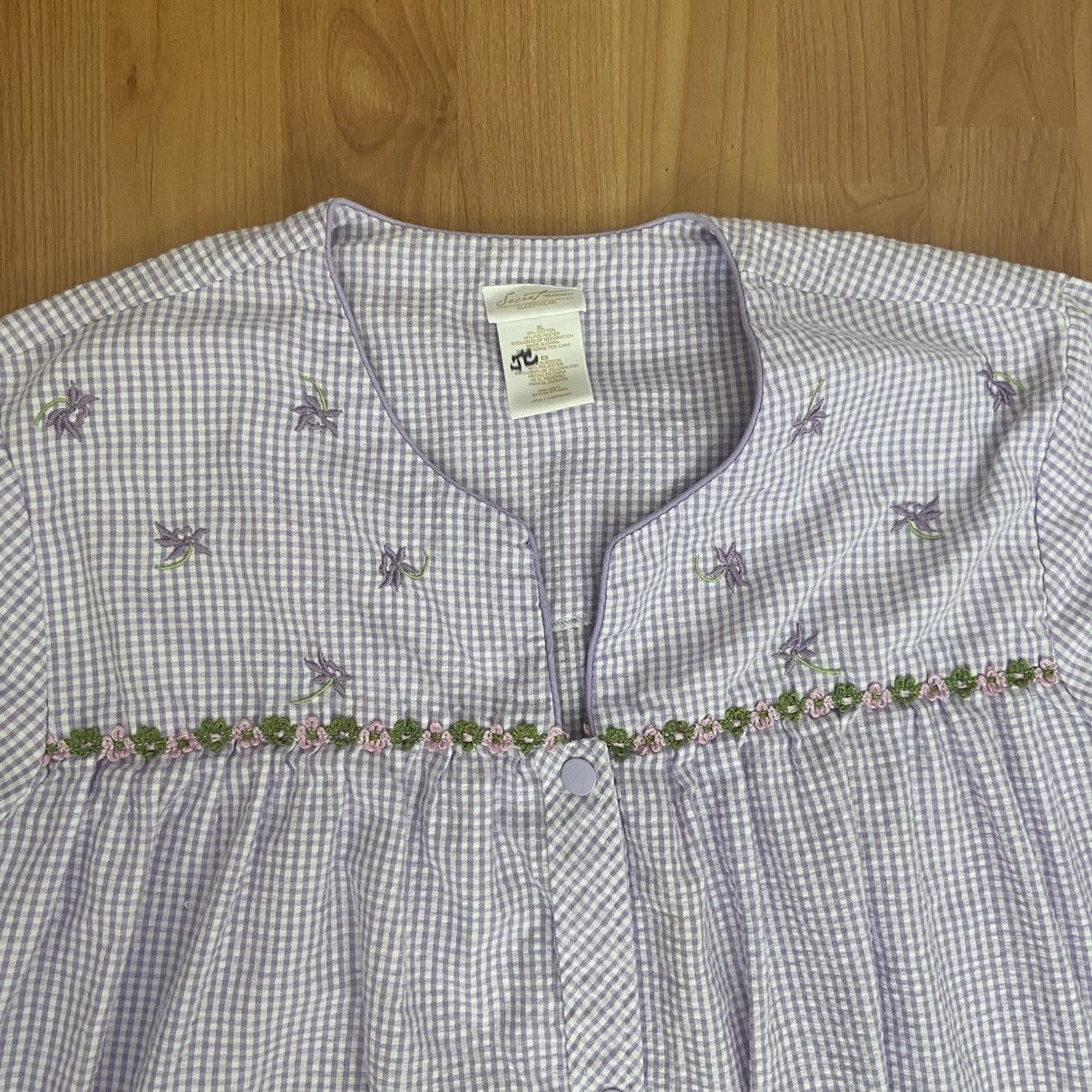 Vintage Secret Treasures Sleepwear Flower Gingham Mumu Size ONE SIZE - 4 Thumbnail