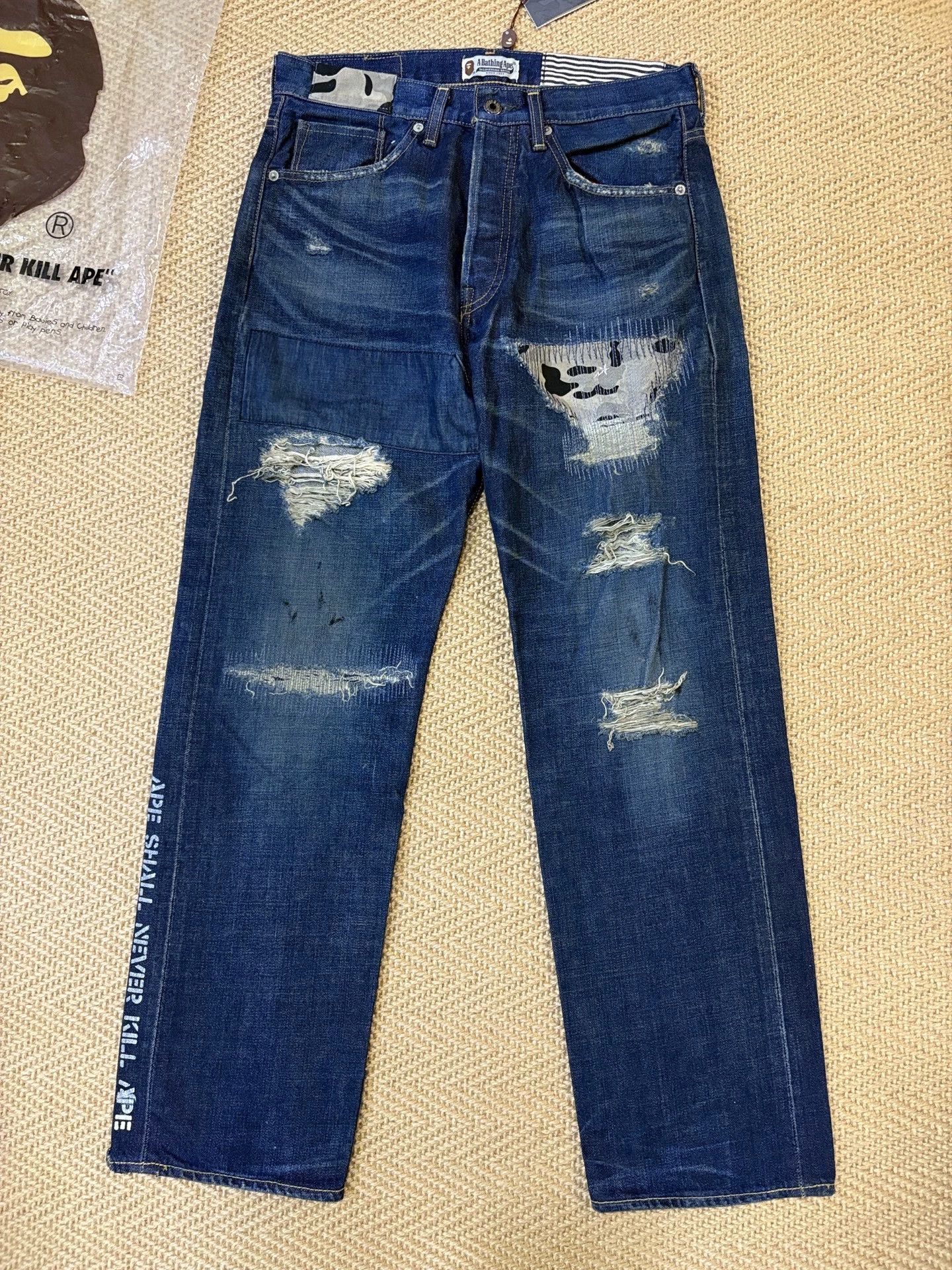 Bape BAPE TYPE2 DAMAGE DENIM ZOZO EXCLUSIVE WASHED PATCH JEANS S Size US 29 - 1 Thumbnail