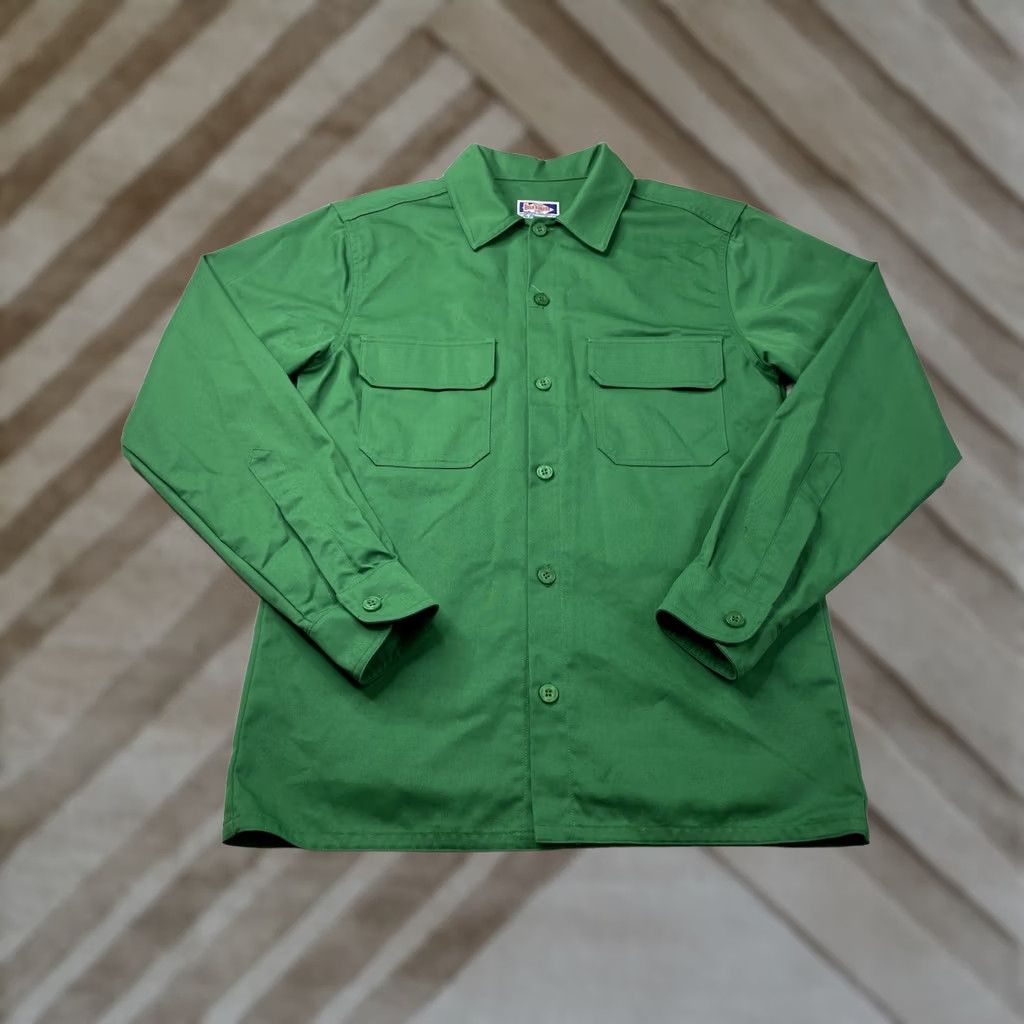 Vintage Rosa Rugosa Shirt Long Sleeve Green Mens Cotton Poly Small Work Button-Up Knit Heavyweight Folded Collar Spread Regular Size US S / EU 44-46 / 1 - 1 Thumbnail