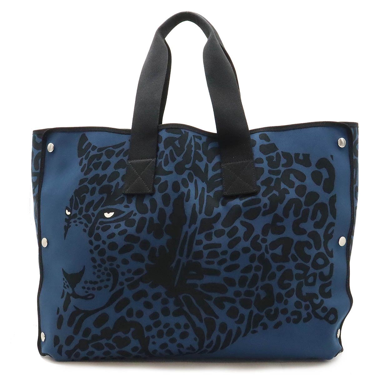 Other Other HERMES Canvas Beach Tote Bag Blue Black Silver Canvas Tote Bag in Great Condition Size ONE SIZE - 1 Thumbnail