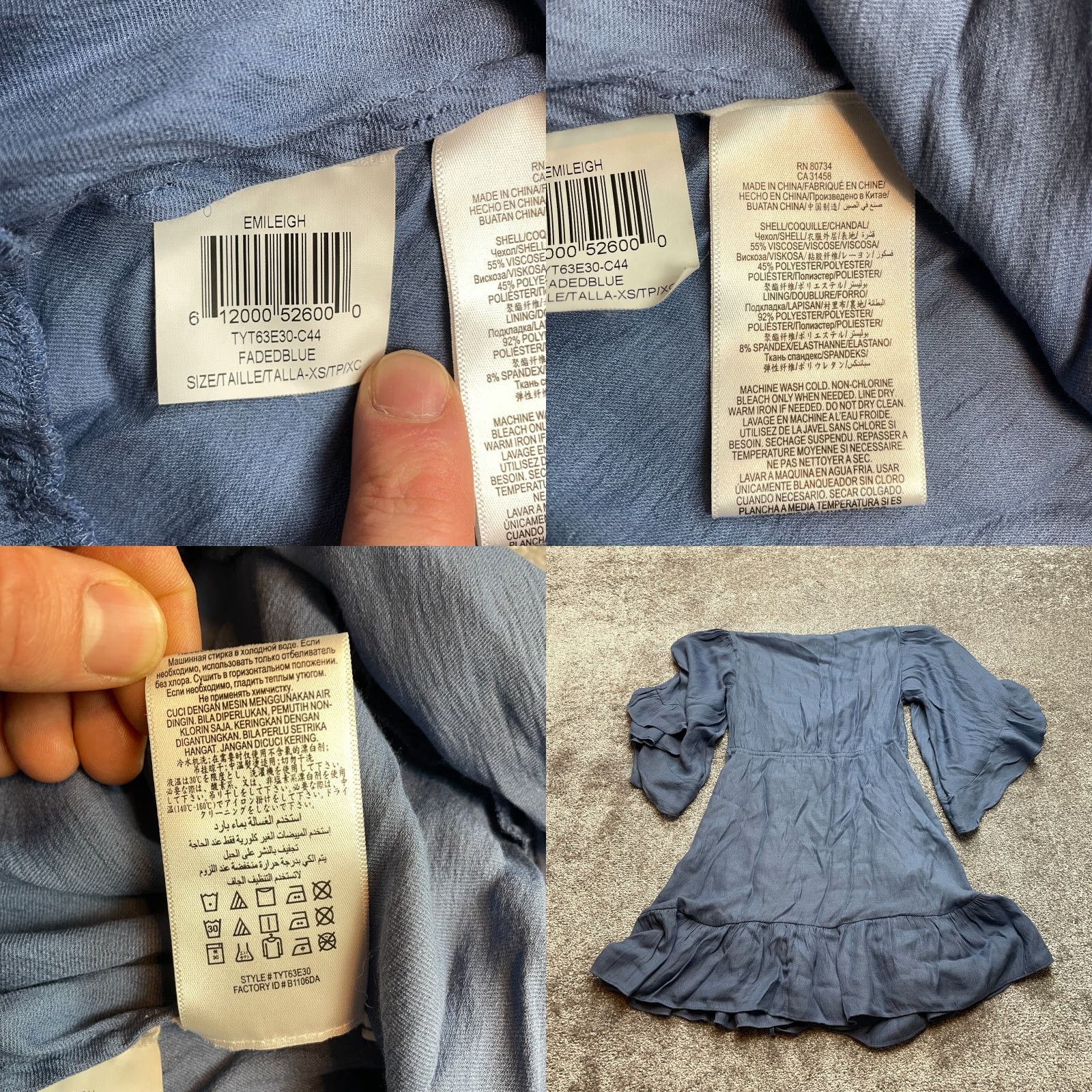 Bcbgmaxazria BCBGMAXAZRIA Blouson Dress Womens XS Blue Long Sleeve V-Neck Tie Waist Midi Dress Size XS / US 0-2 / IT 36-38 - 8 Thumbnail