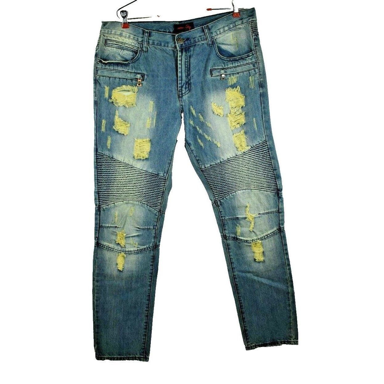 Embellish Embellish Mens 38 x 34 Distressed Blue Biker Jeans New with Size US 38 / EU 54 - 1 Thumbnail