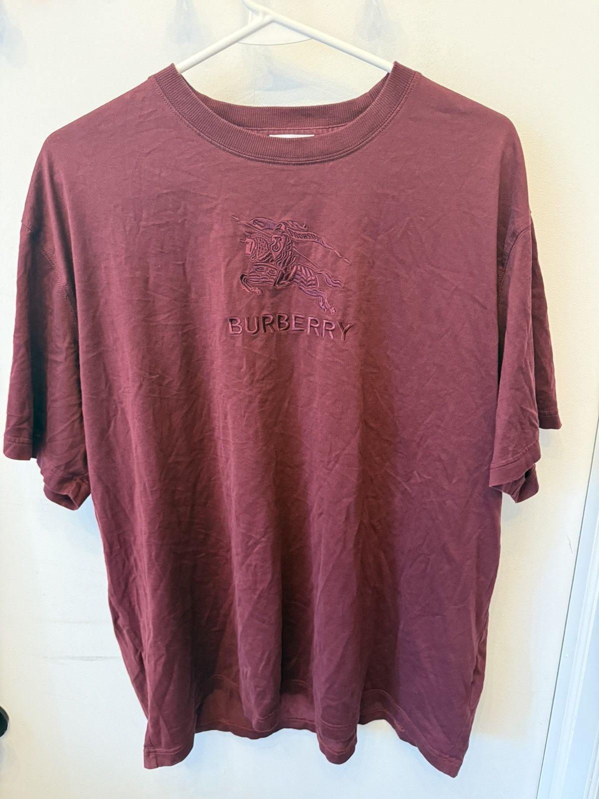 Burberry Burberry Embroidered EKD Deep Crimson Cotton T Shirt Size US L / EU 52-54 / 3 - 1 Thumbnail