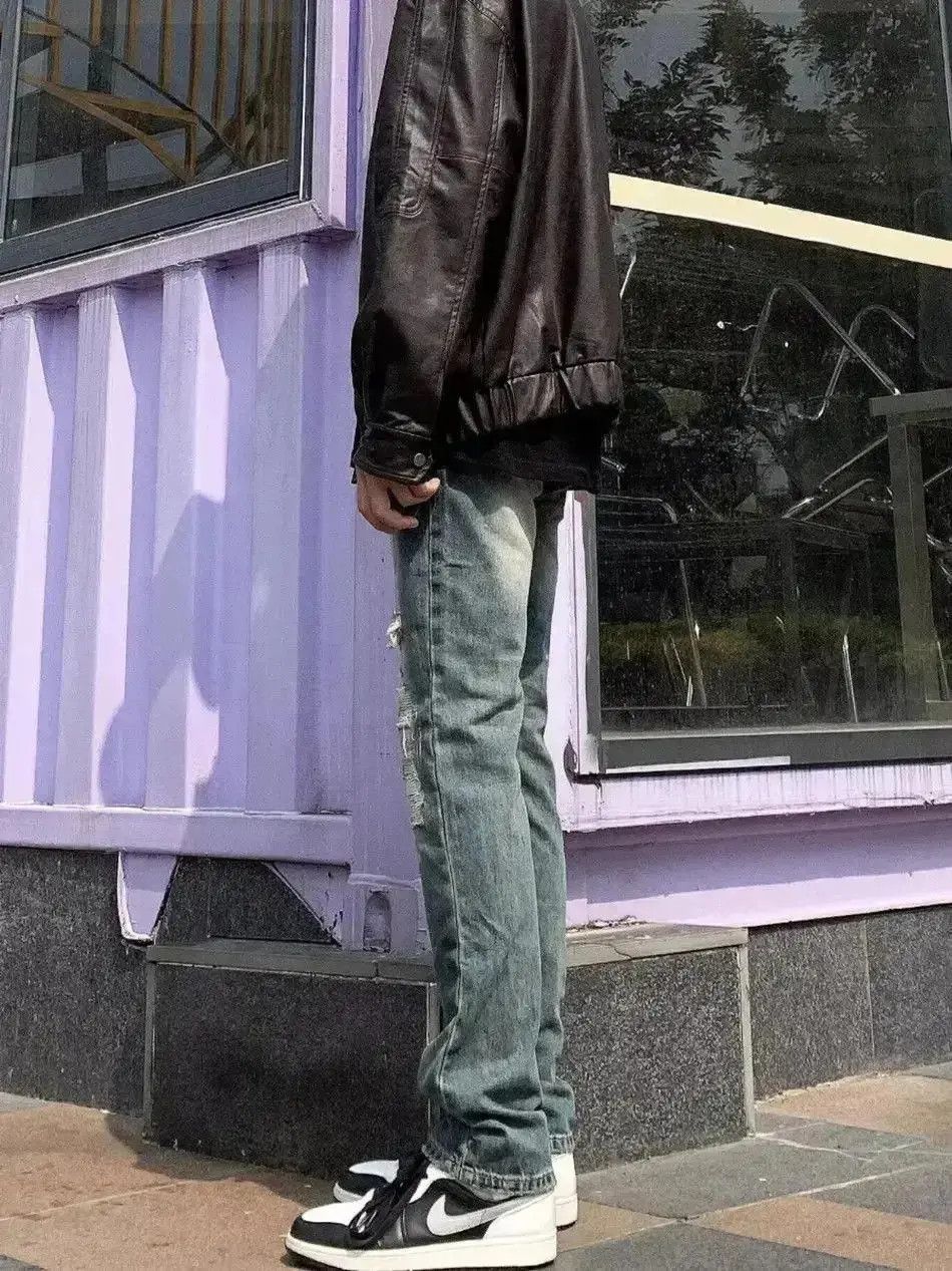 Japanese Brand Straight washed pile up distressed jeans Size US 30 / EU 46 - 3 Thumbnail