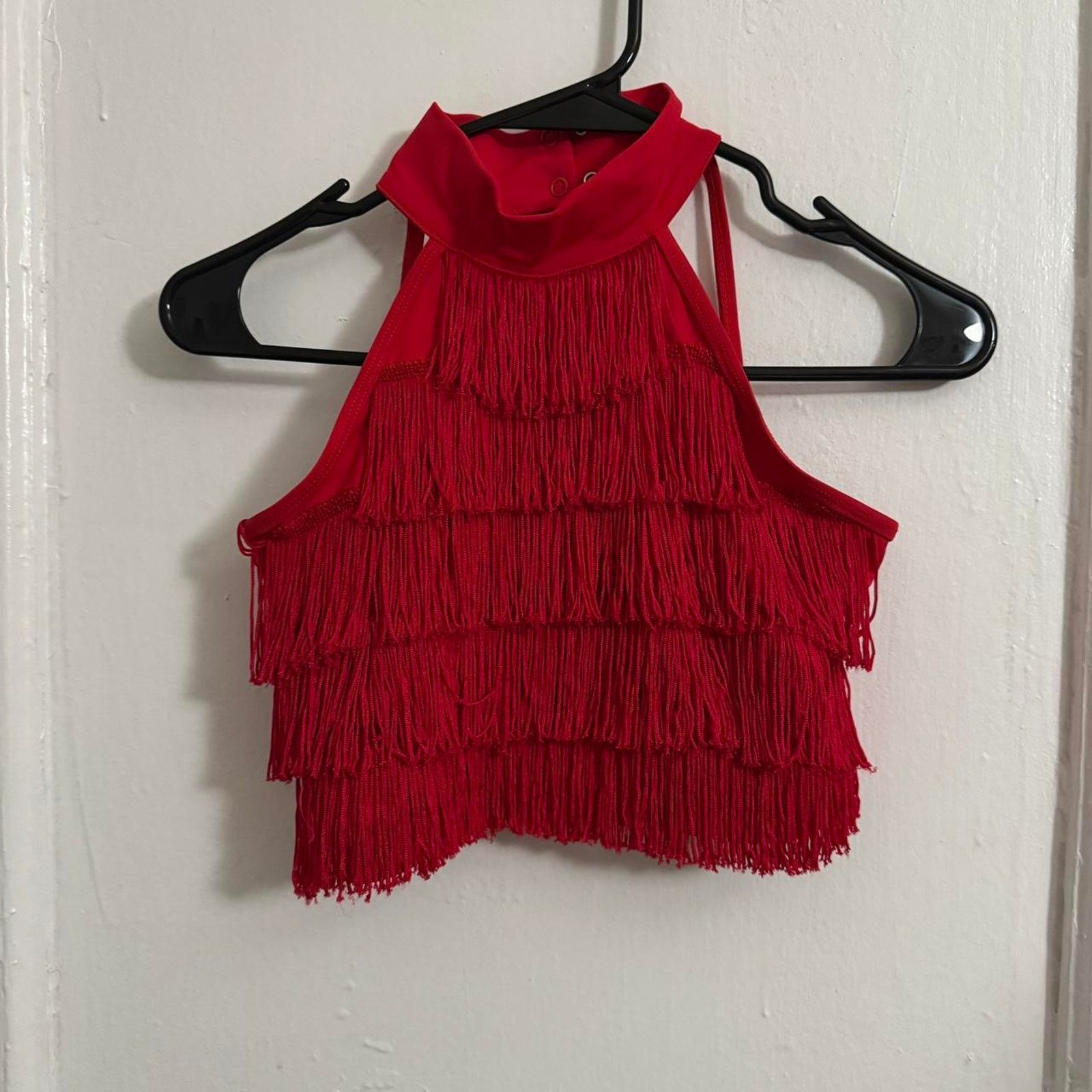 Other Red Fringe Mock Neck Halter Crop Top Valentine’s Day Size S / US 4 / IT 40 - 4 Thumbnail