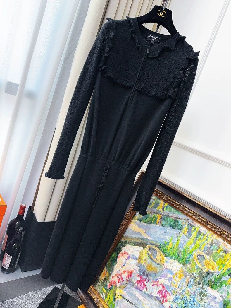 knee length dresses for ladies Chanel Haute Couture Black Silk Dress main image 1