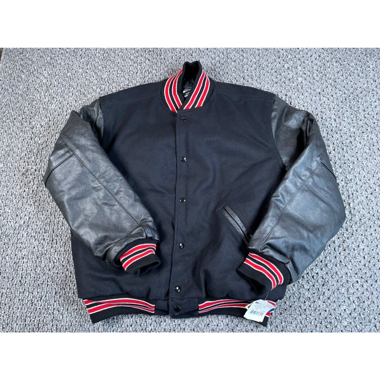 Holloway Holloway Leather Wool Varsity Bomber Jacket Adult Medium Black Red Size US M / EU 48-50 / 2 - 1 Preview