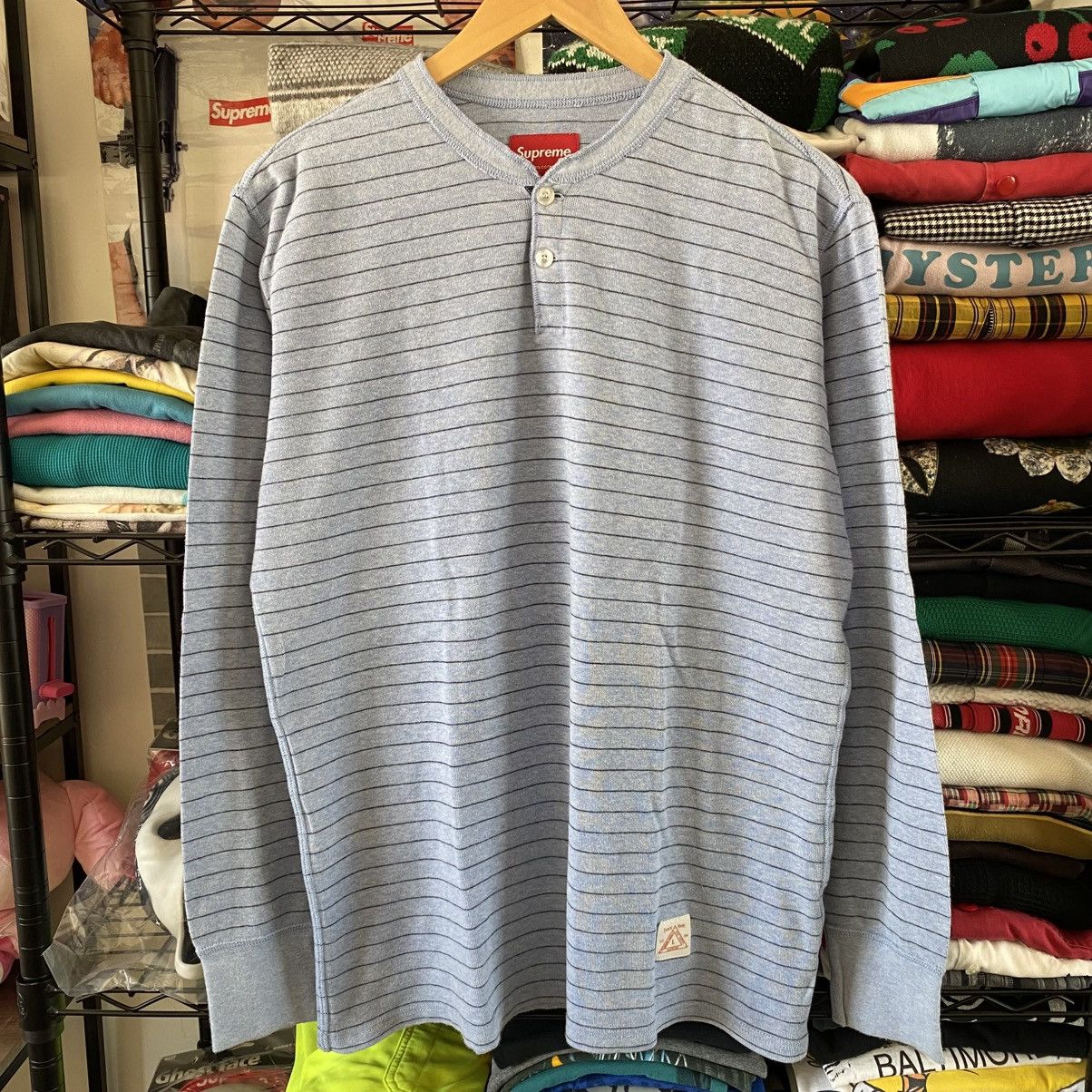 Supreme Supreme Striped Henley Top Shirt Baby Blue 2010 Grunge Punk Size US L / EU 52-54 / 3 - 1 Thumbnail