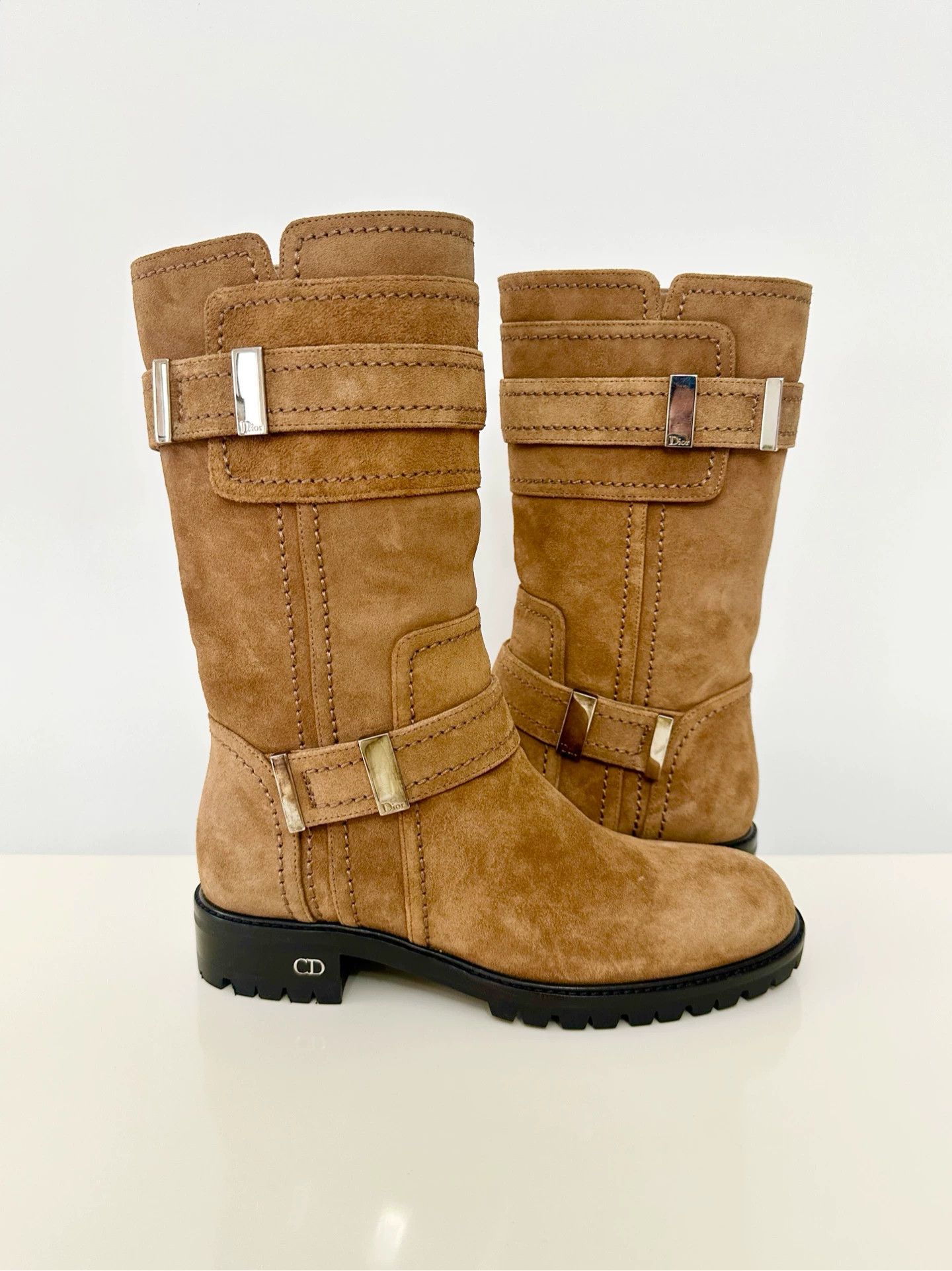 Dior Dior CD suede mid-calf boots women's caramel khaki Size US 6 / IT 36 - 4 Thumbnail