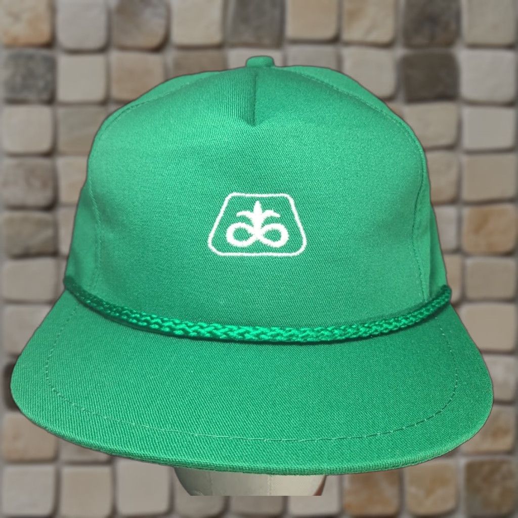 J Brand VINTAGE PIONEER SEED Hat Cap K Brand Farmer Trucker Rope Leather Strap USA Baseball Cap Adjustable Green 1990s Mens Size ONE SIZE - 1 Thumbnail