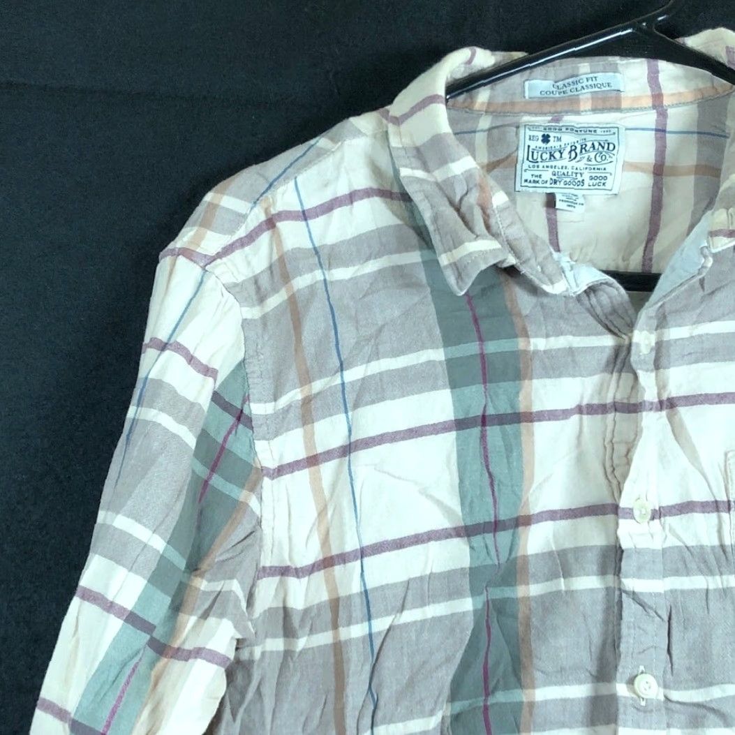Lucky Brand Lucky Brand Button-Up Blouse M Womens Plaid Classic Fit Long Sleeve Casual Womens M Cream Size M / US 6-8 / IT 42-44 - 4 Thumbnail